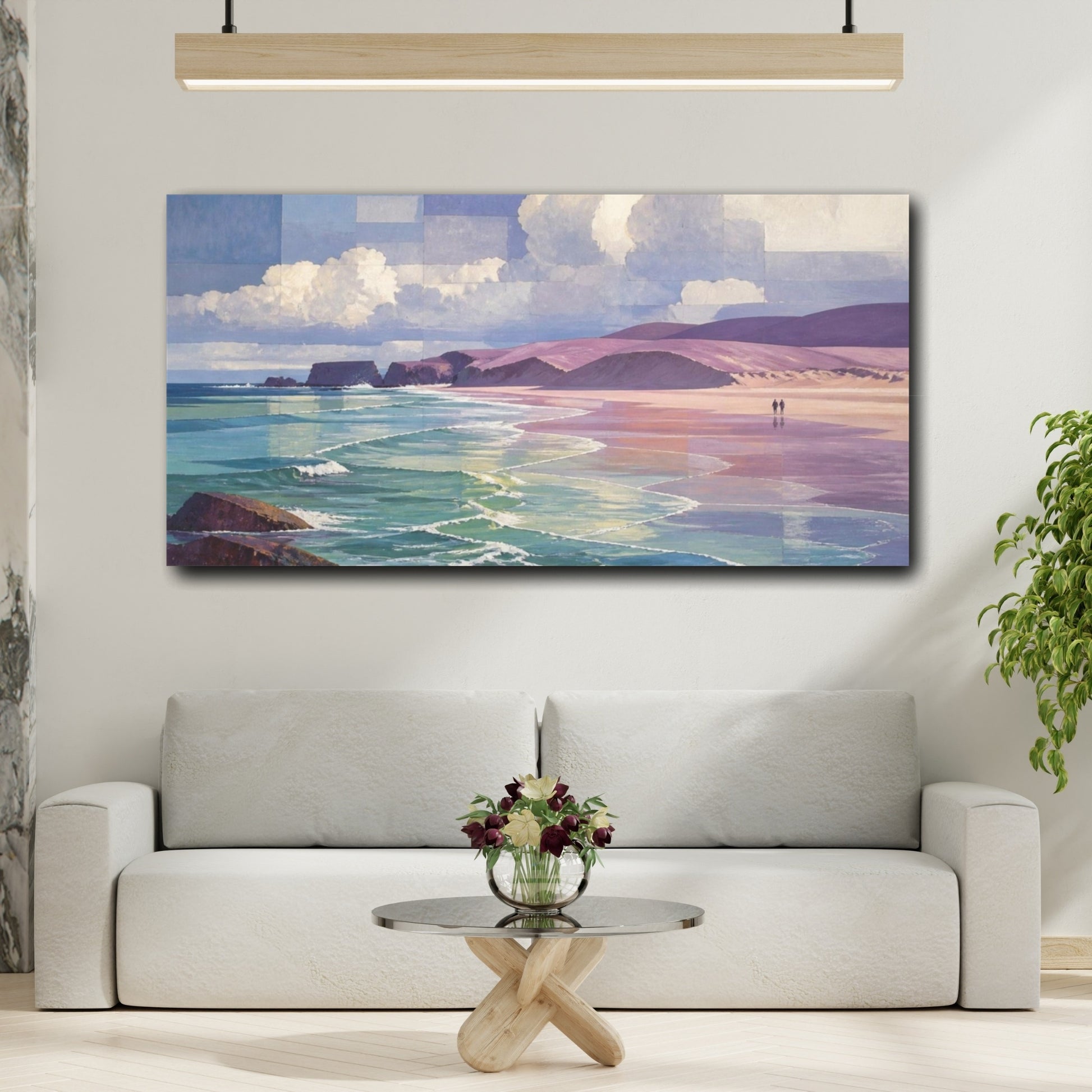 Mockup 2. Coastal Mauve Beach Walk shown as canvas print