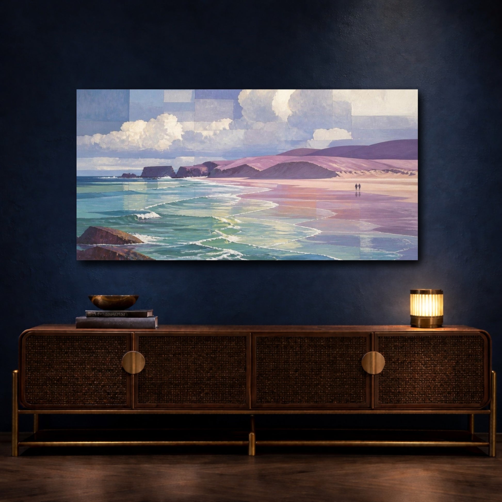 Mockup 4. Coastal Mauve Beach Walk shown as canvas print