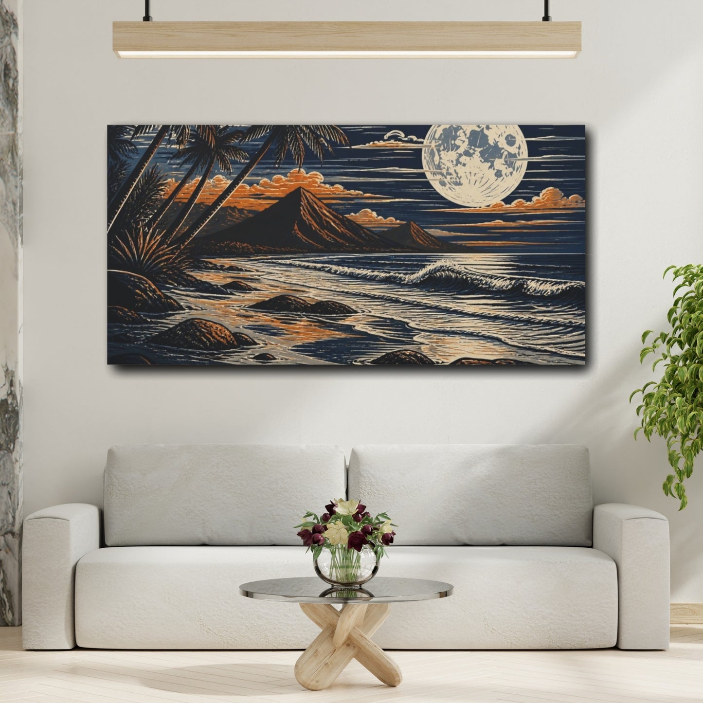 Mockup 2. Coastal Moonlit Beach shown as canvas print