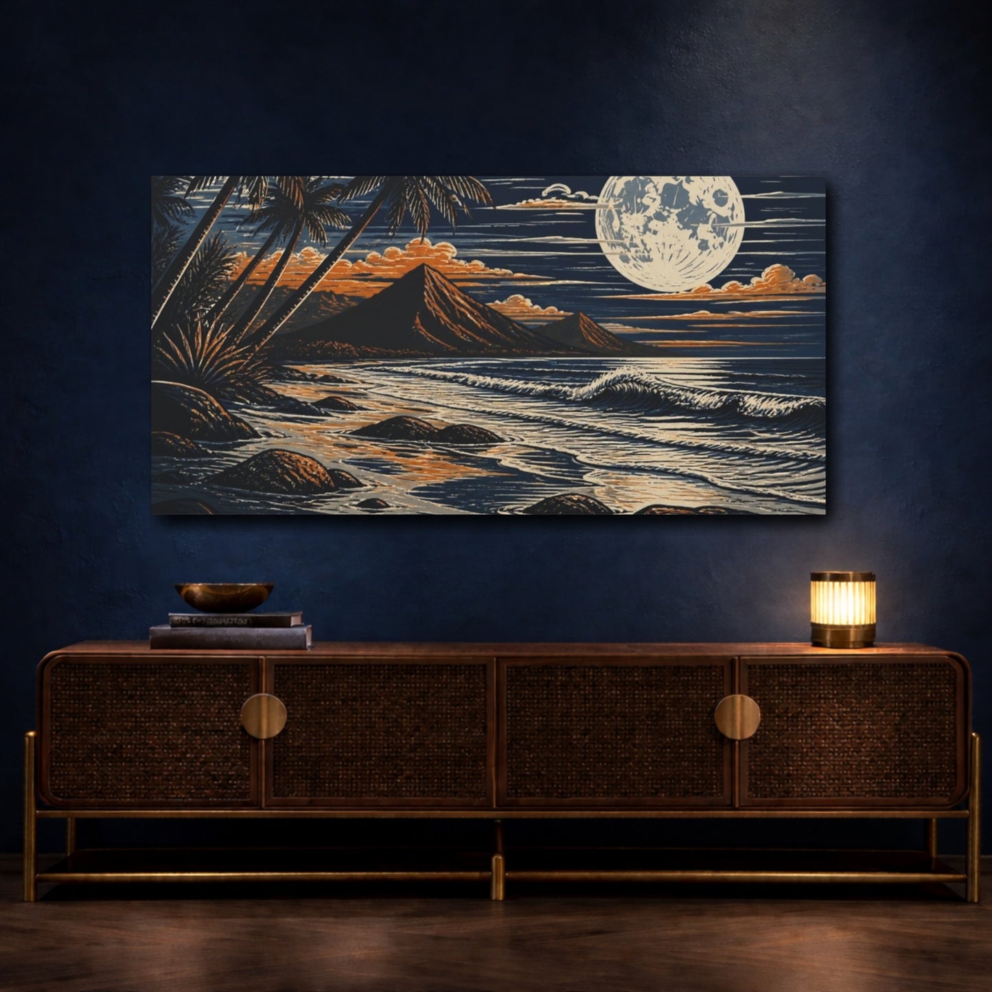 Mockup 4. Coastal Moonlit Beach shown as canvas print