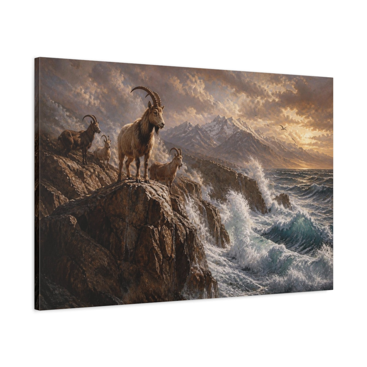 Main Mockup. Coastal Mountain Goats shown as canvas print