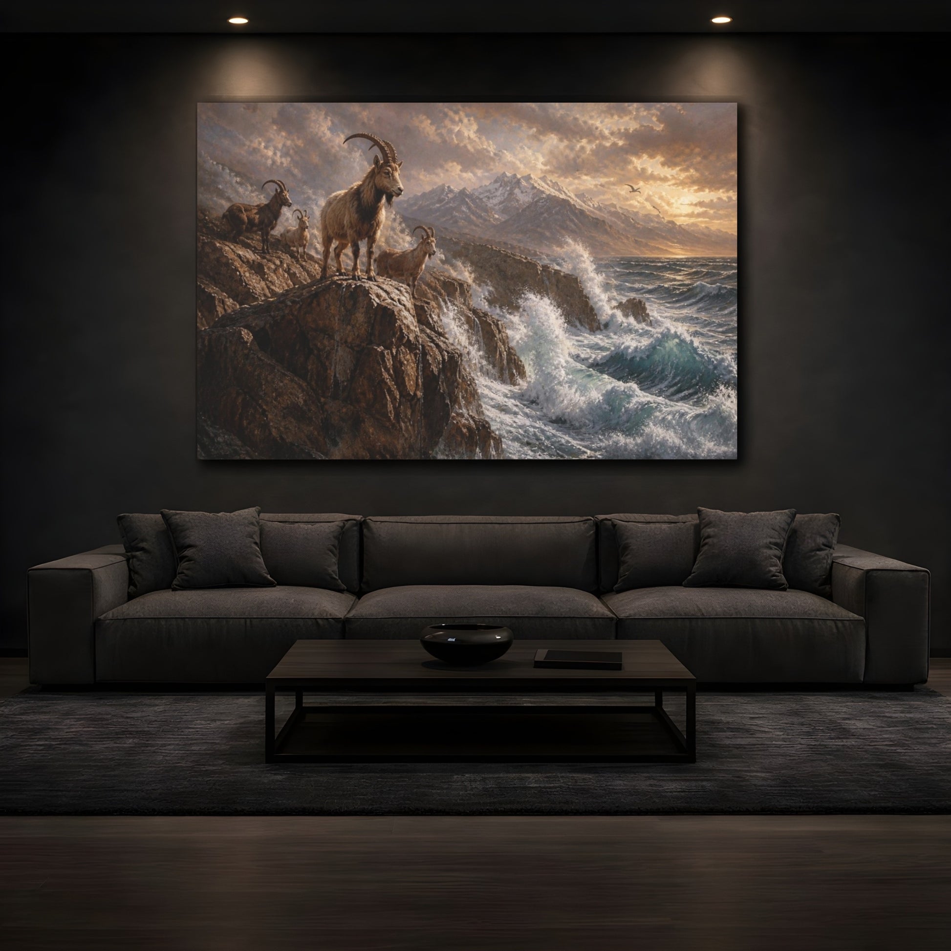 Mockup 3. Coastal Mountain Goats shown as canvas print