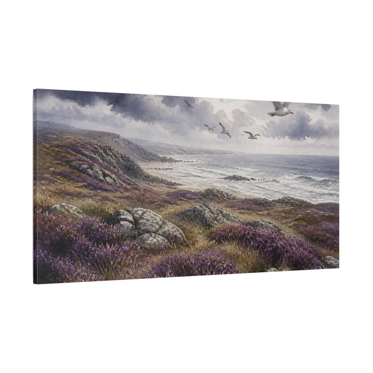 Side Mockup 2. Coastal Nature Heather shown as canvas print
