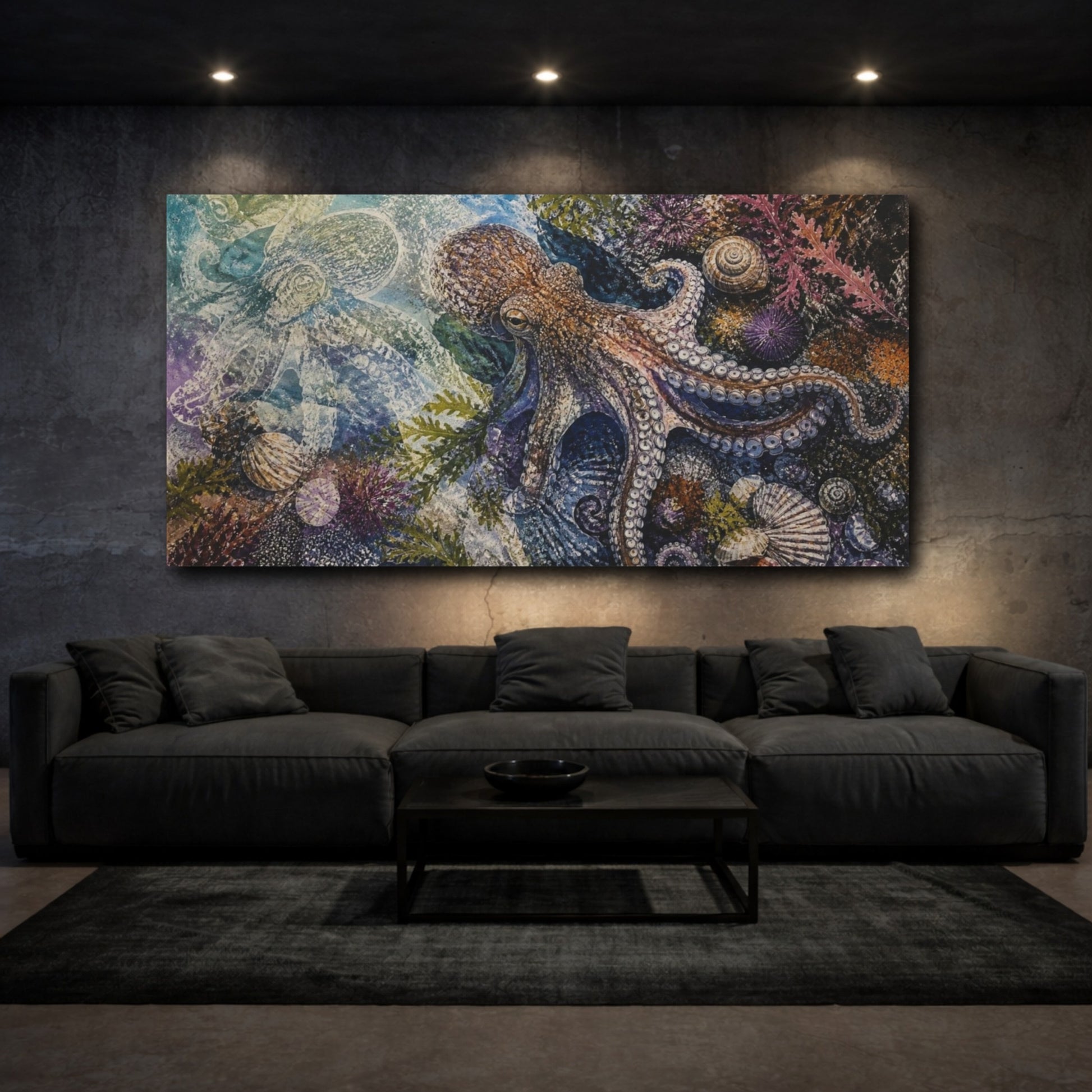 Mockup 3. Coastal Octopus Tide Pool shown as canvas print