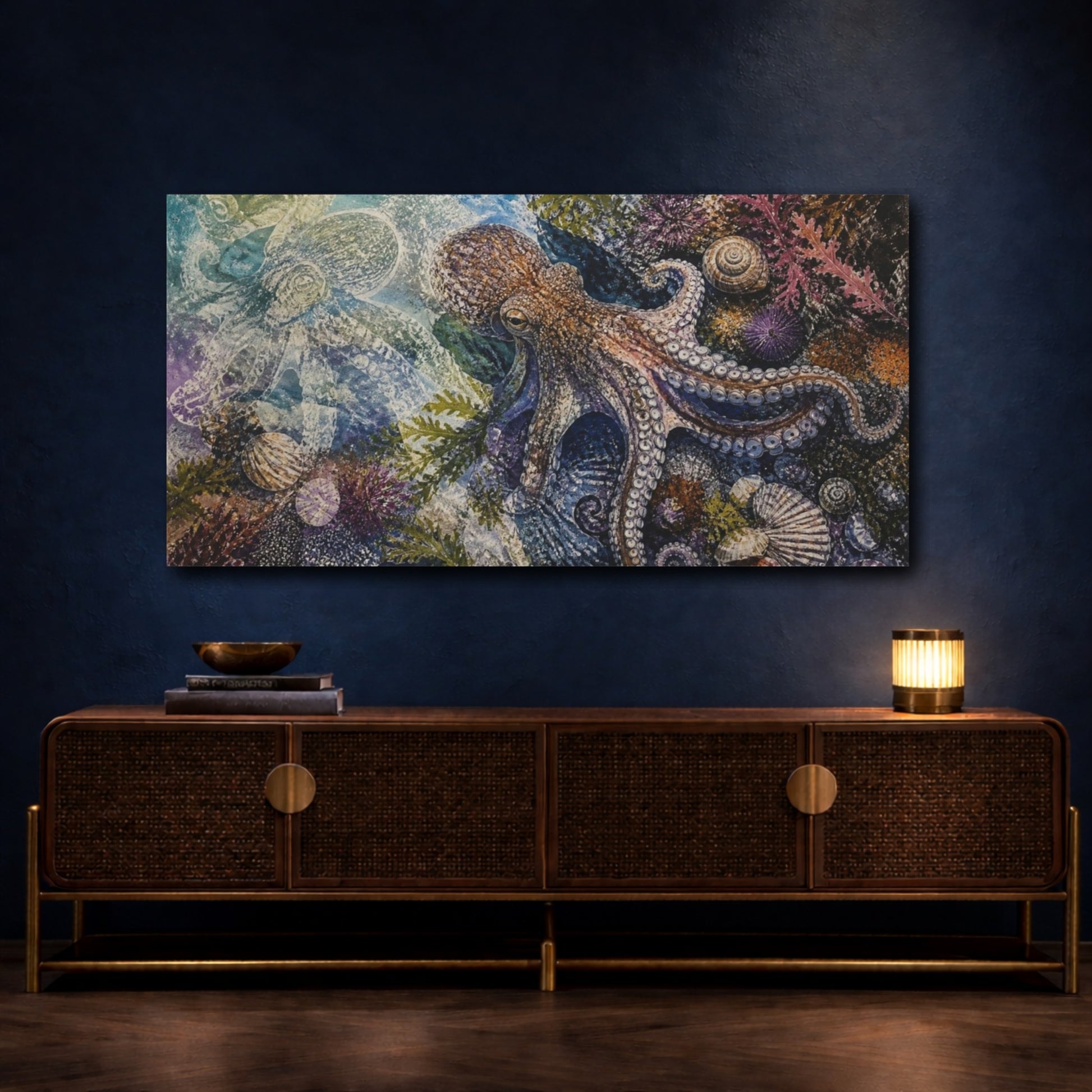 Mockup 4. Coastal Octopus Tide Pool shown as canvas print