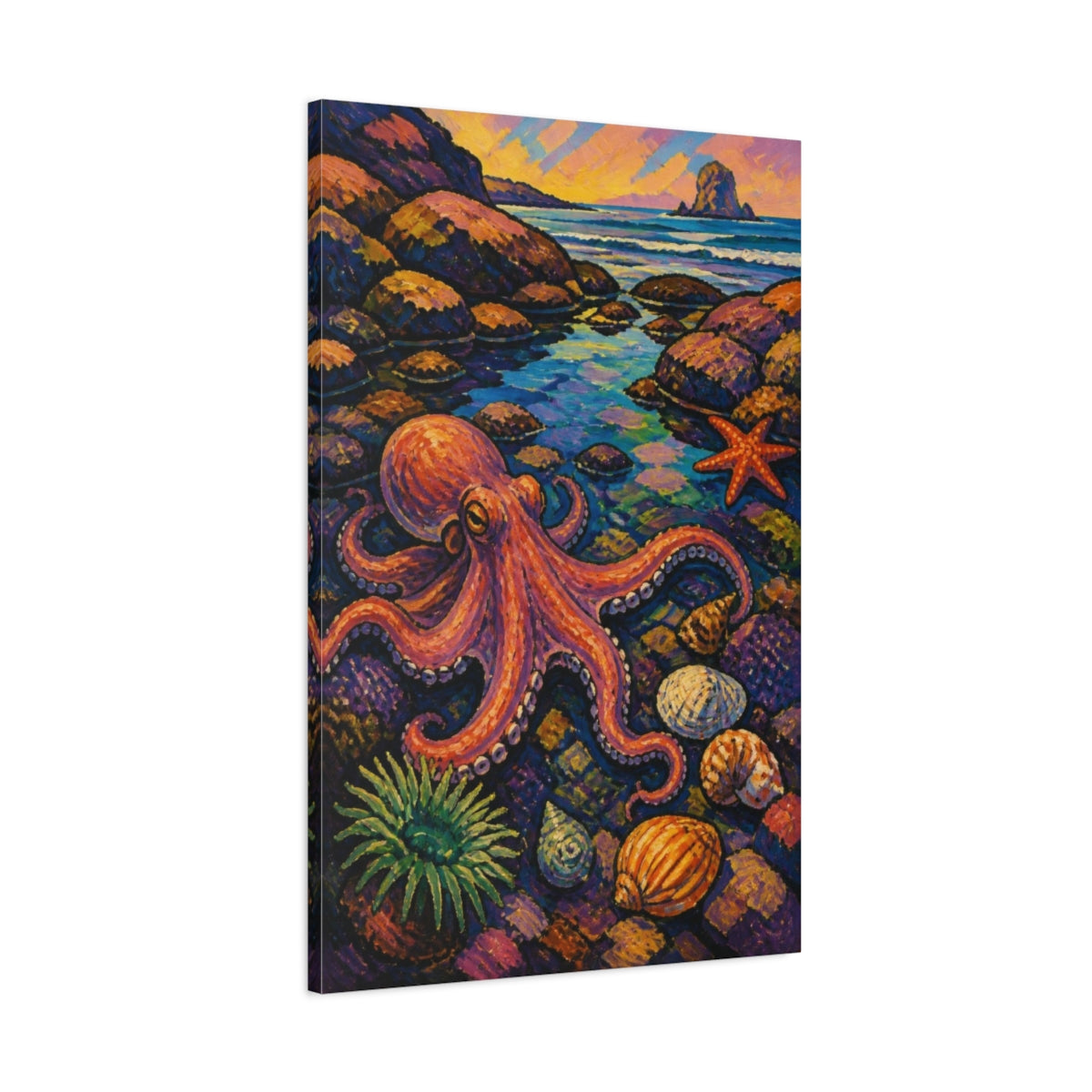 Main Mockup. Coastal Octopus Tidepool shown as canvas print