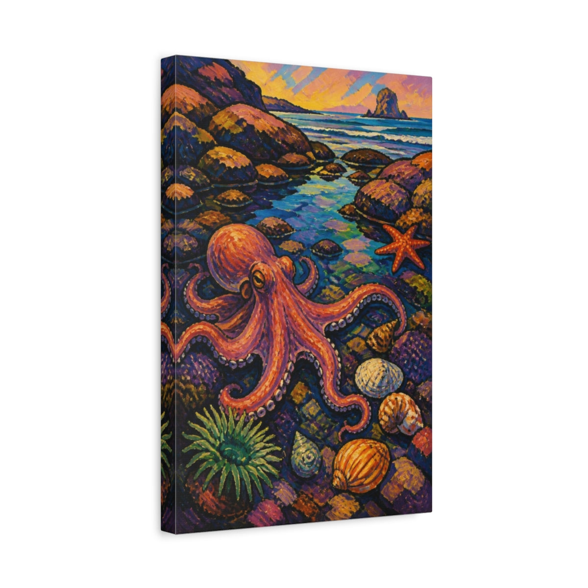Side Mockup 4. Coastal Octopus Tidepool shown as canvas print