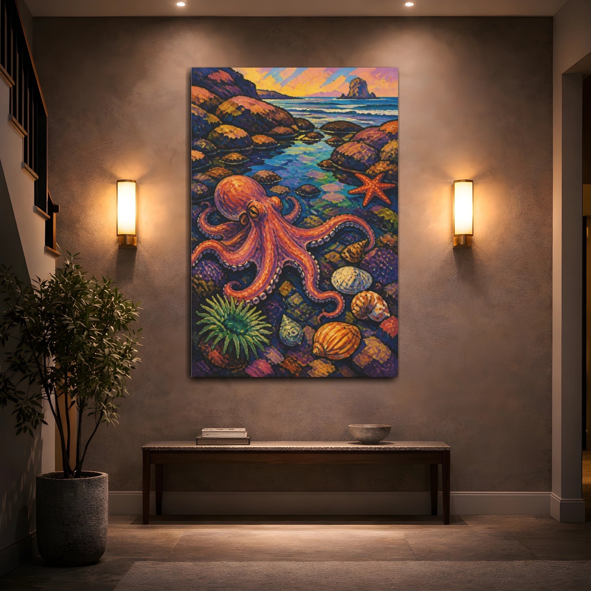 Mockup 2. Coastal Octopus Tidepool shown as canvas print