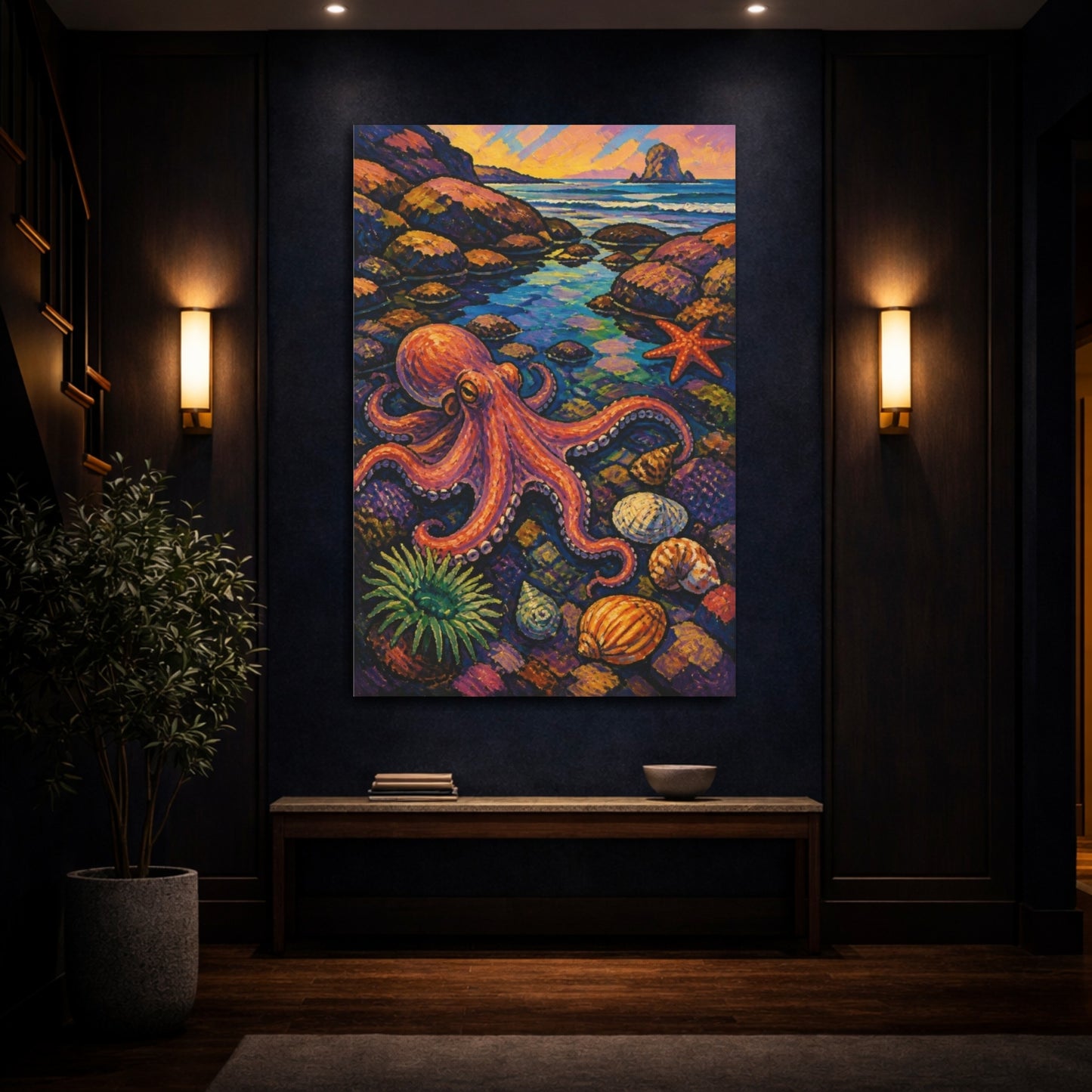 Mockup 4. Coastal Octopus Tidepool shown as canvas print