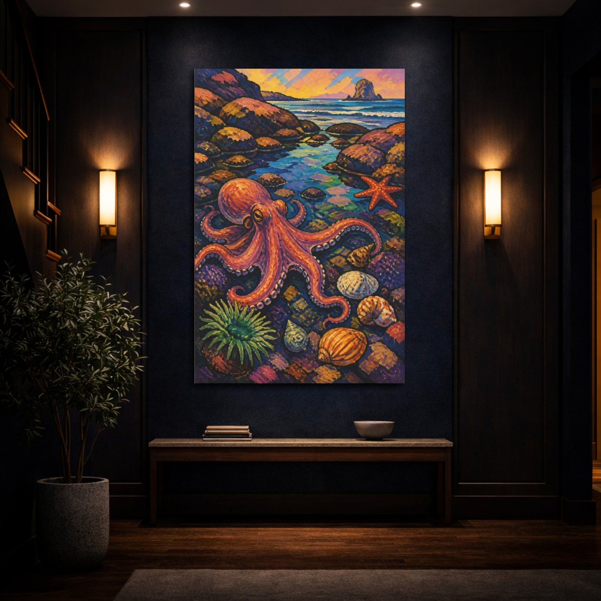 Mockup 4. Coastal Octopus Tidepool shown as canvas print
