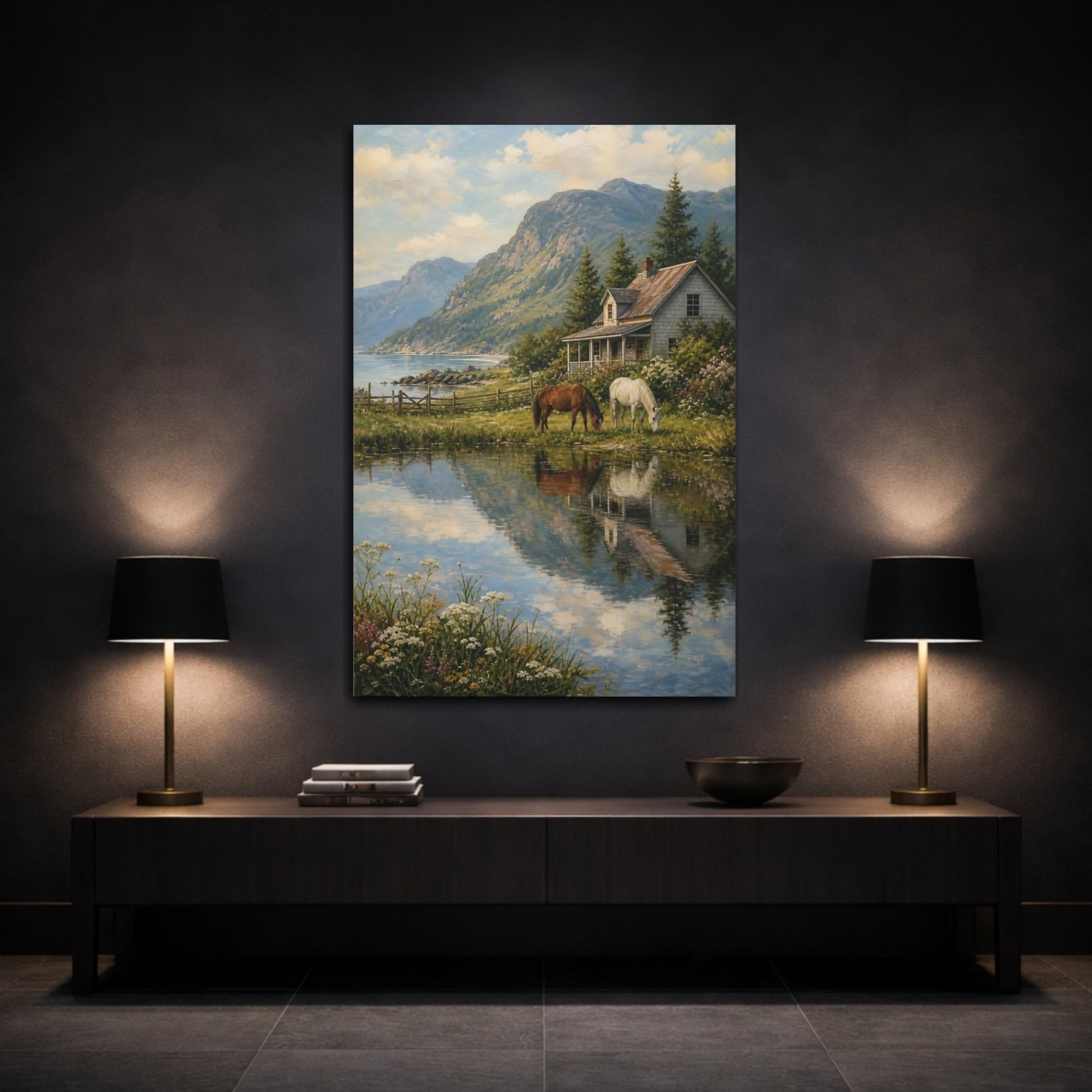 Coastal Oil Painting With Salt - Air Patina Canvas Wall Art Print – Living Room Decor, Above Fireplace - YesArtYes