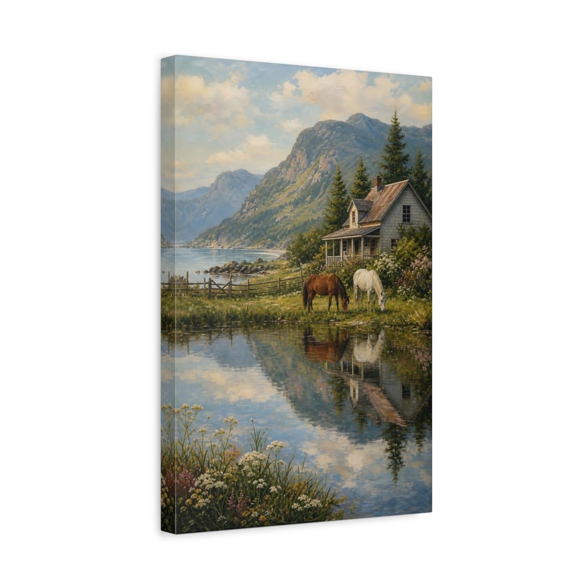 Coastal Oil Painting With Salt - Air Patina Canvas Wall Art Print – Living Room Decor, Above Fireplace - YesArtYes
