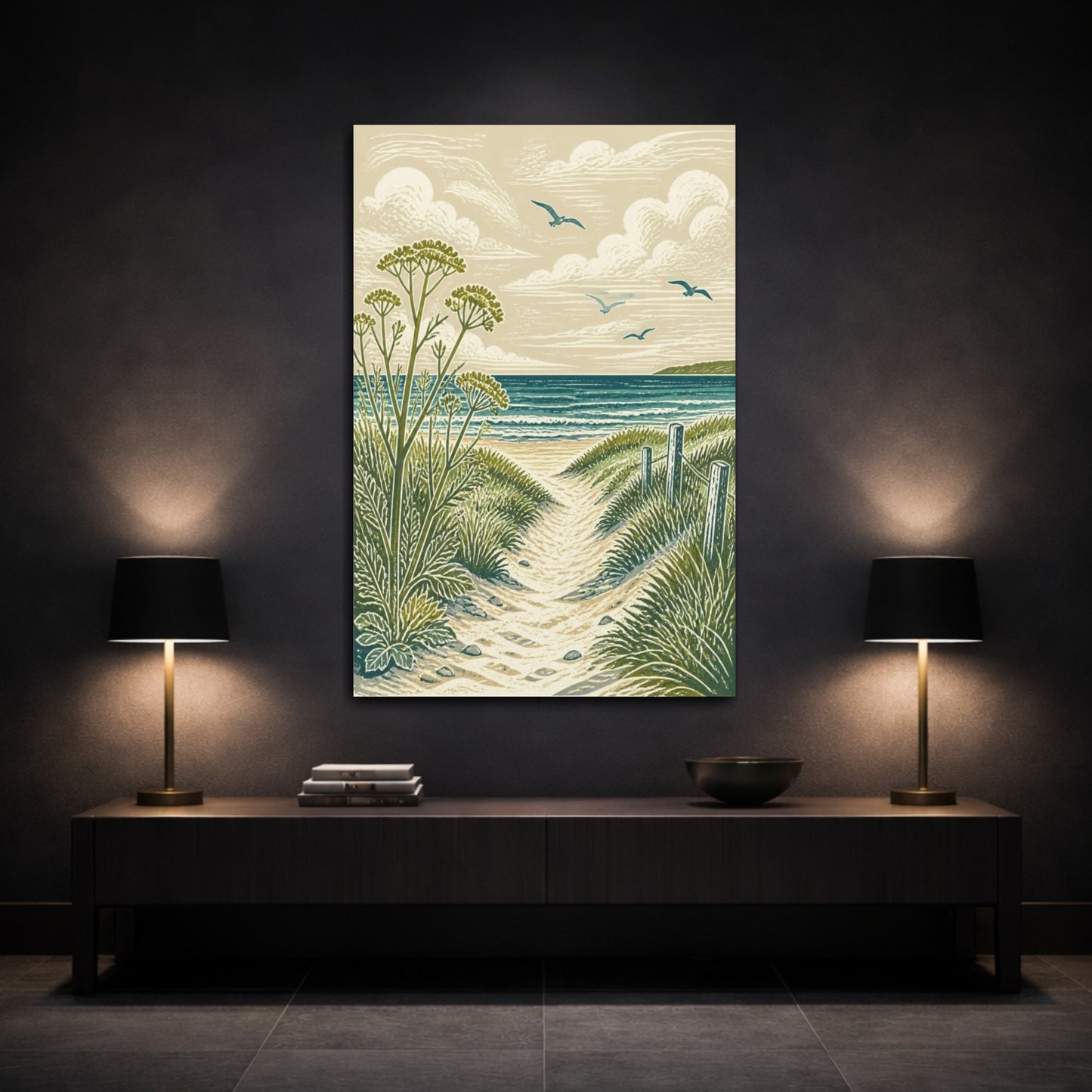 Mockup 3. Coastal Path To Sea shown as canvas print