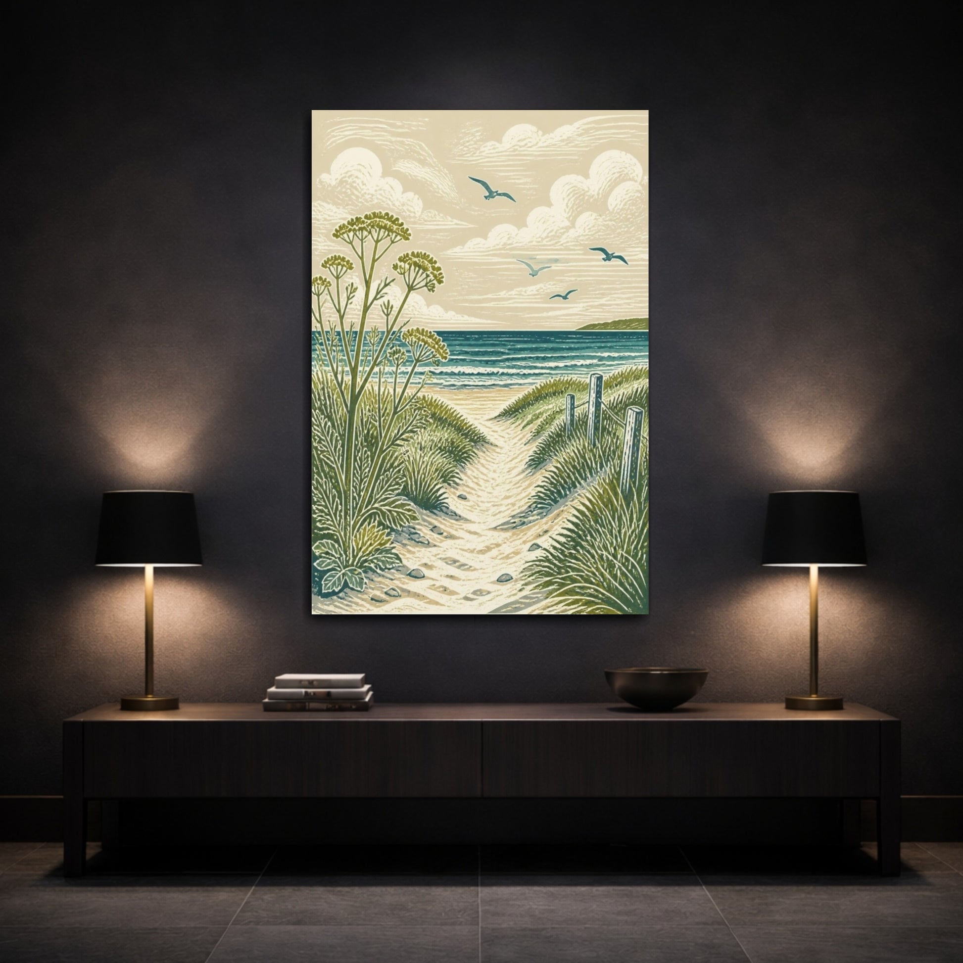 Mockup 3. Coastal Path To Sea shown as canvas print