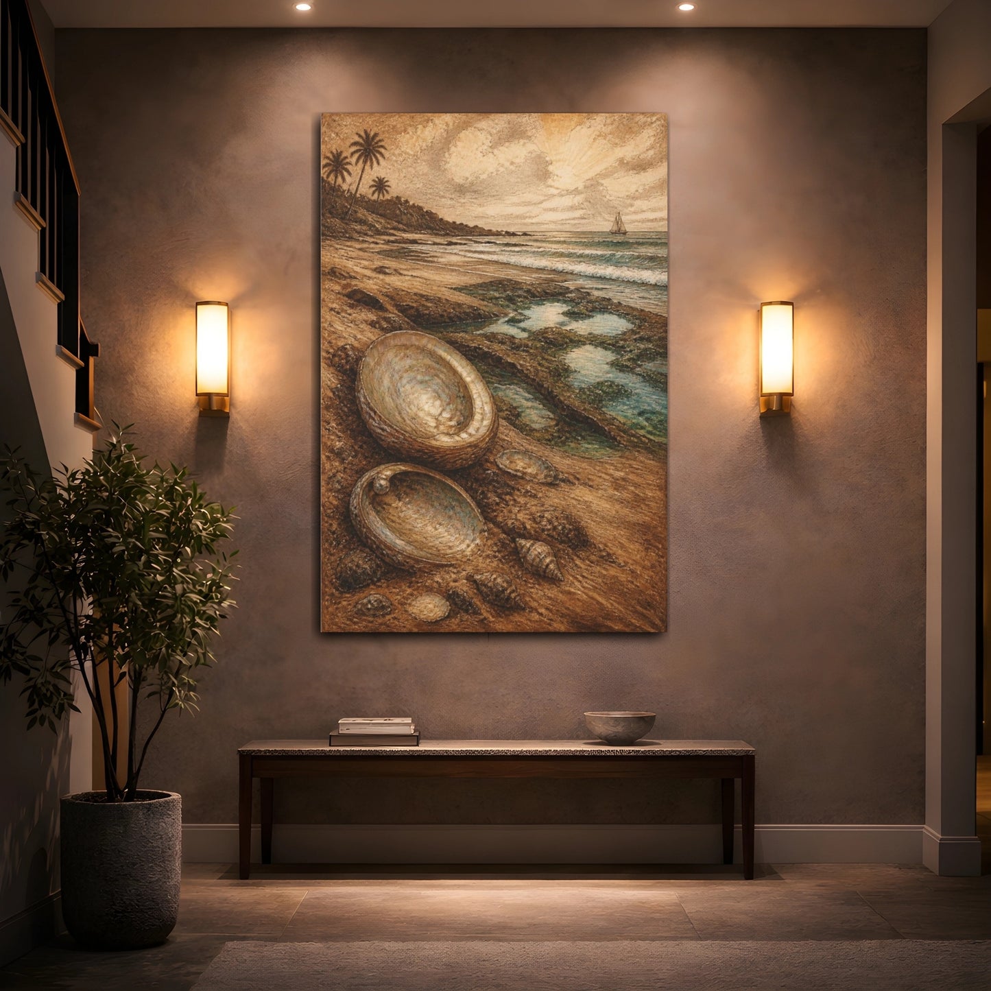 Mockup 2. Coastal Pearl Shells shown as canvas print