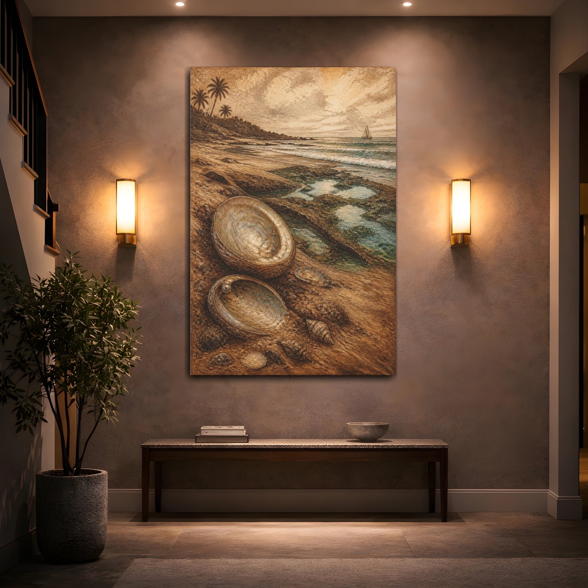 Mockup 2. Coastal Pearl Shells shown as canvas print