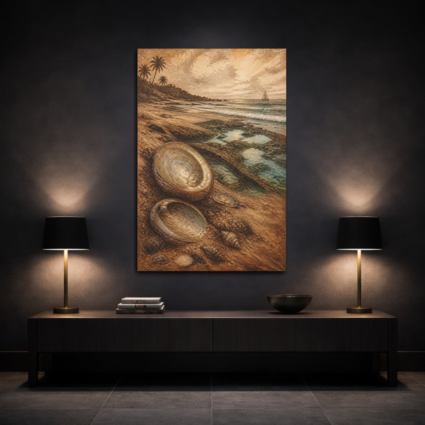 Mockup 3. Coastal Pearl Shells shown as canvas print
