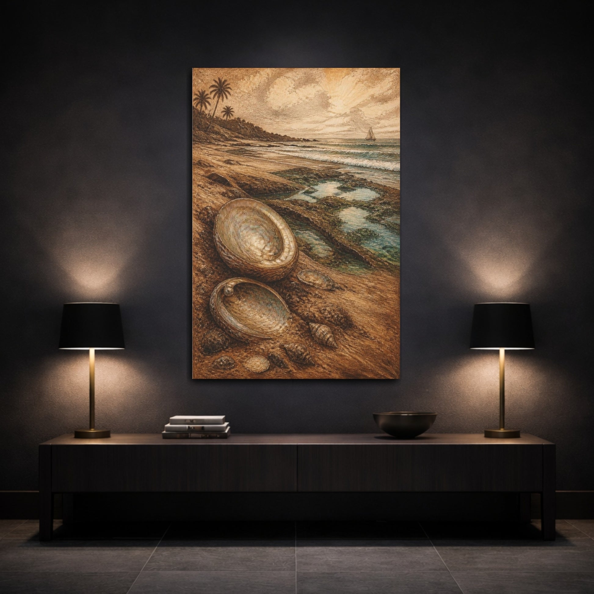 Mockup 3. Coastal Pearl Shells shown as canvas print