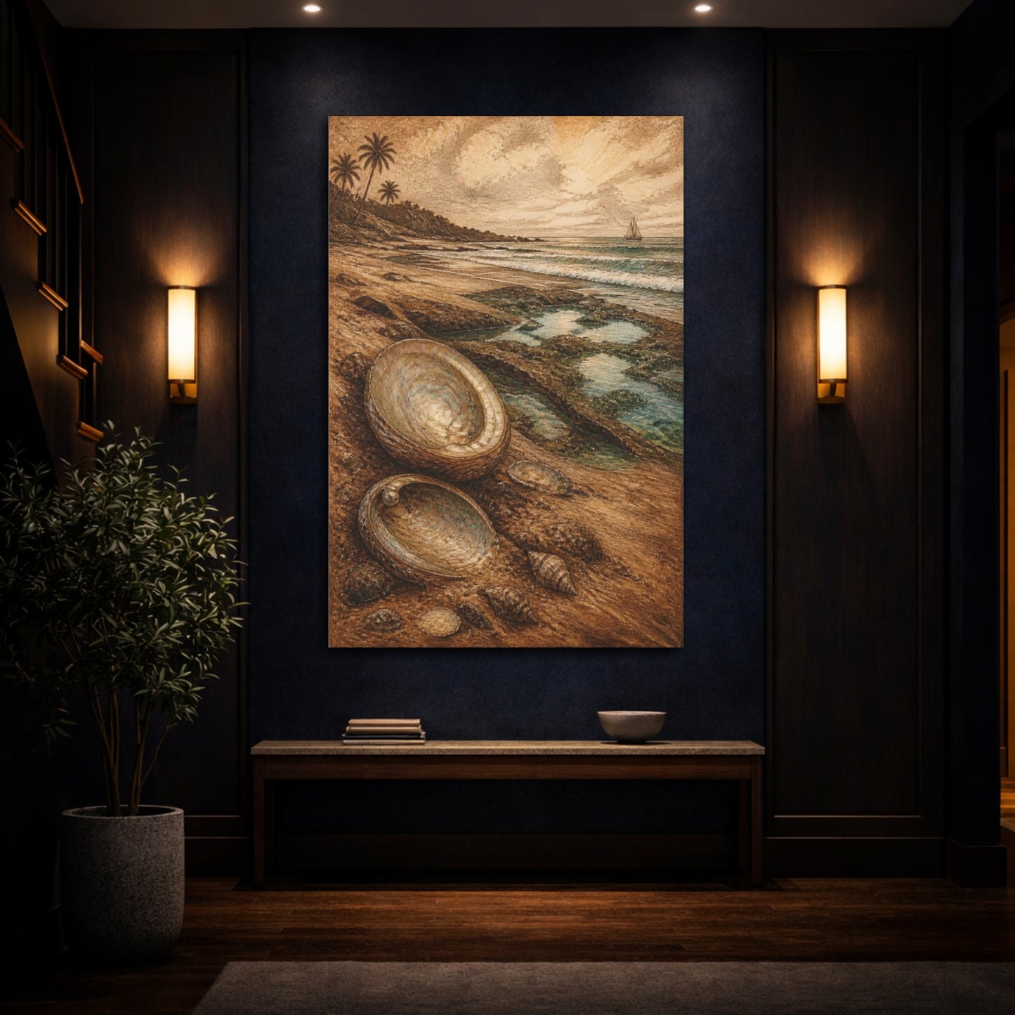 Mockup 4. Coastal Pearl Shells shown as canvas print
