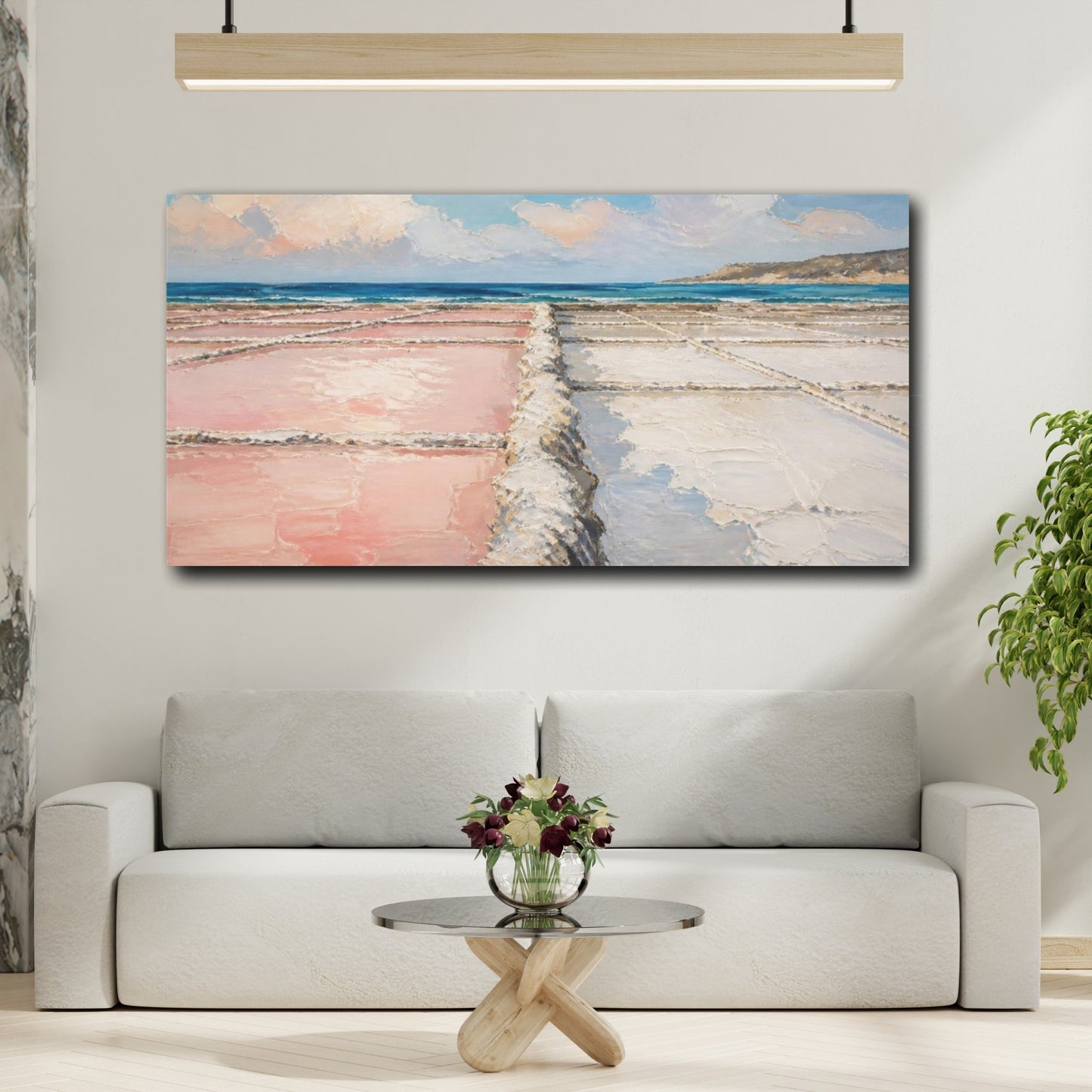 Mockup 2. Coastal Pink Salt Pans shown as canvas print