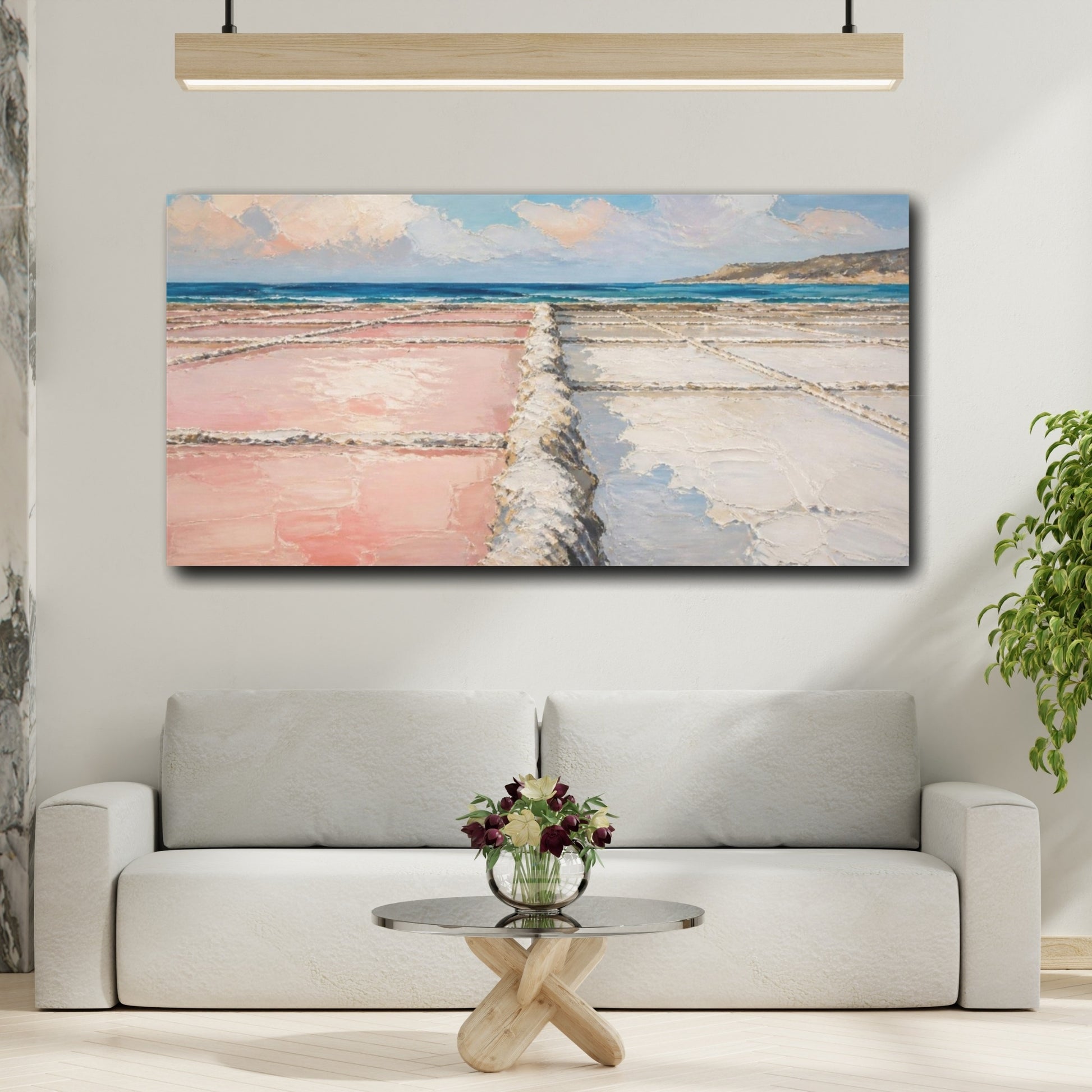 Mockup 2. Coastal Pink Salt Pans shown as canvas print