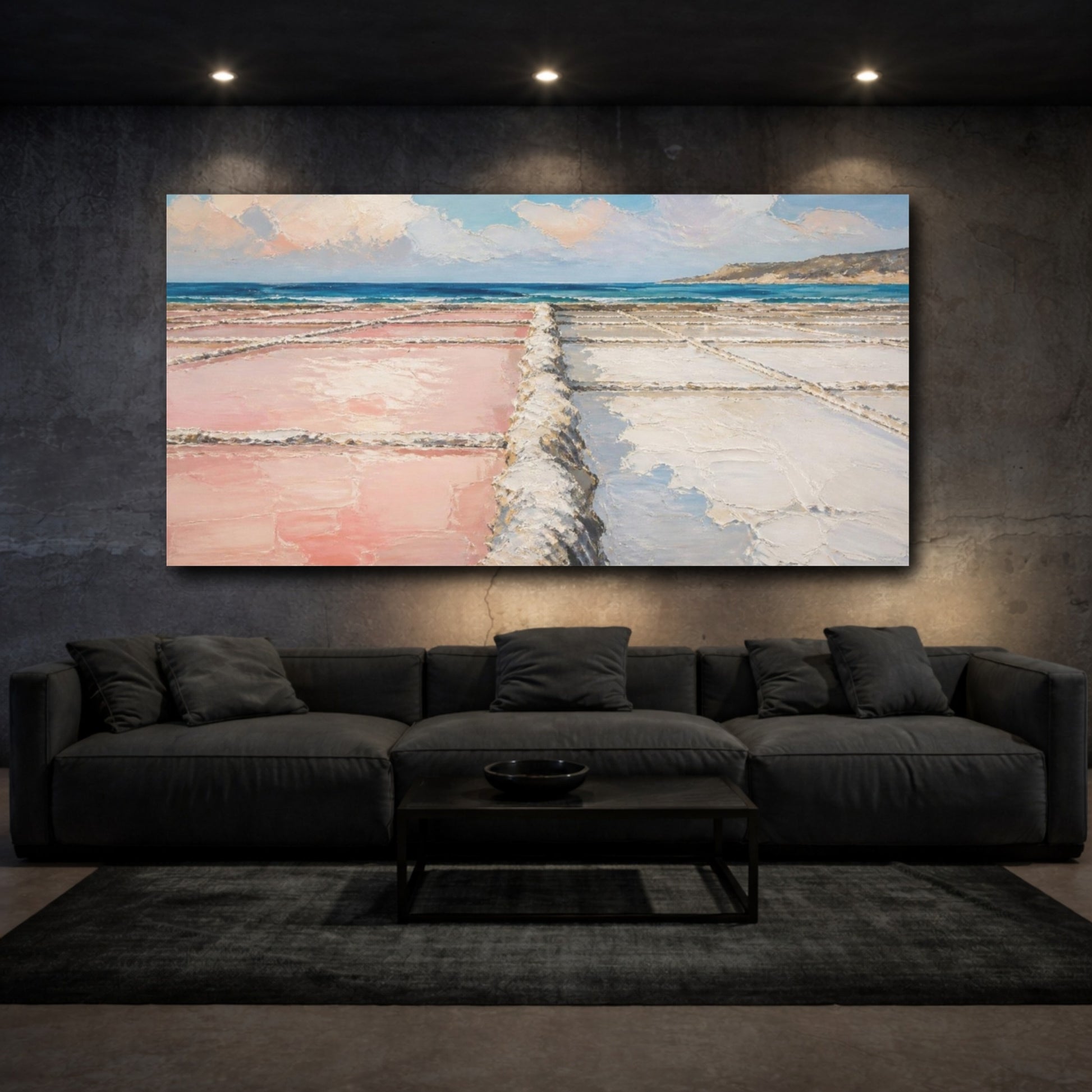 Mockup 3. Coastal Pink Salt Pans shown as canvas print