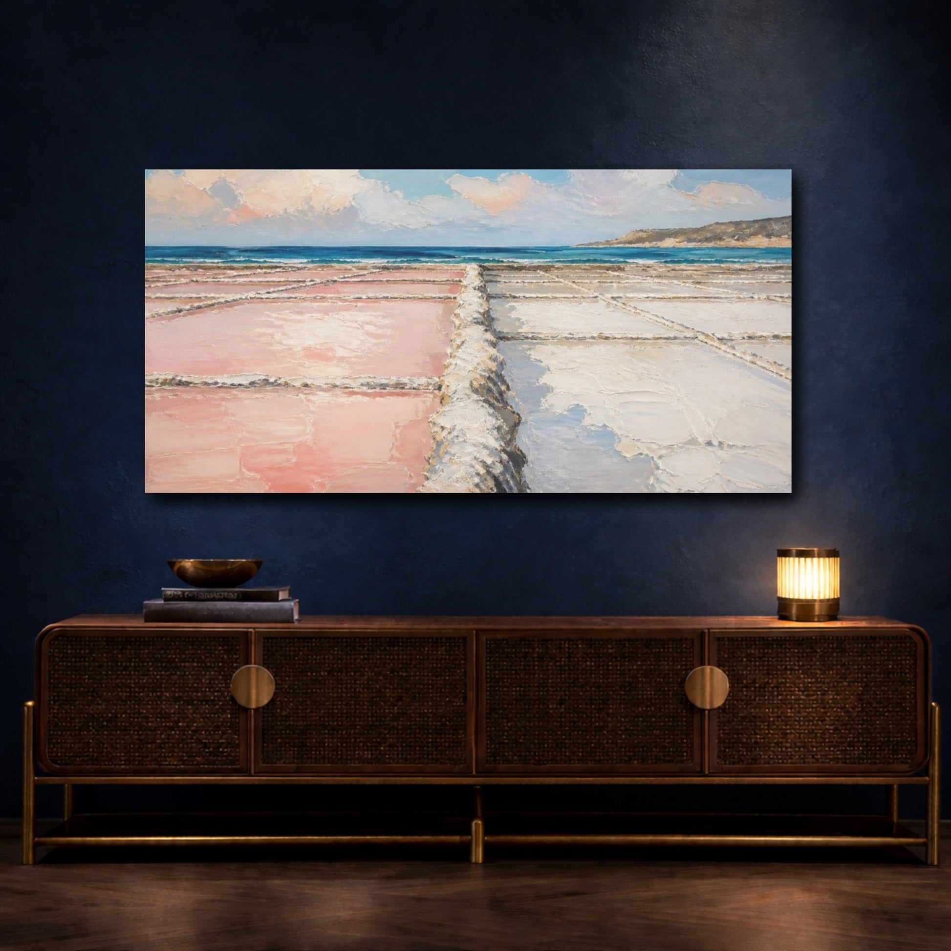 Mockup 4. Coastal Pink Salt Pans shown as canvas print