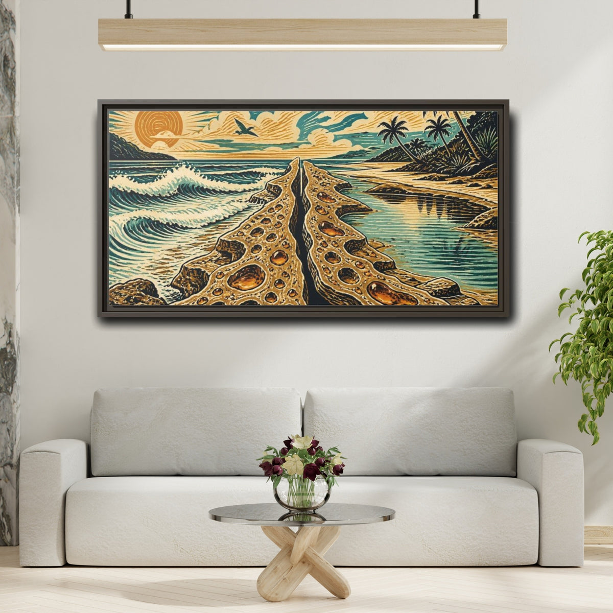 Mockup 2. Coastal Rock Formation shown as framed canvas print