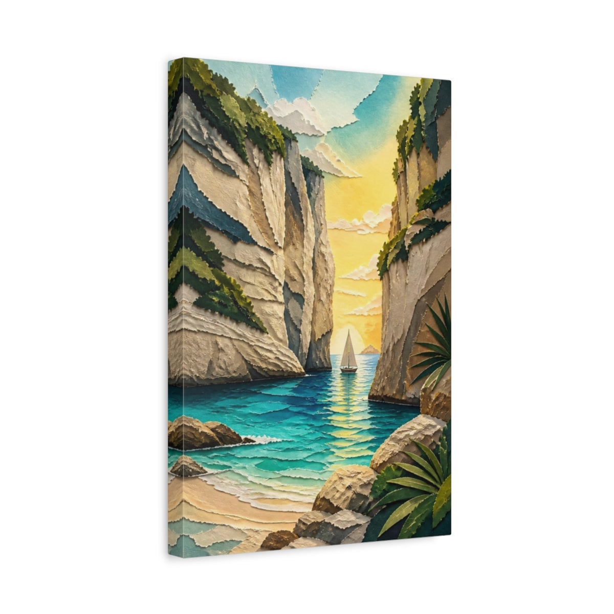 Side Mockup 4. Coastal Sailboat Cove shown as canvas print