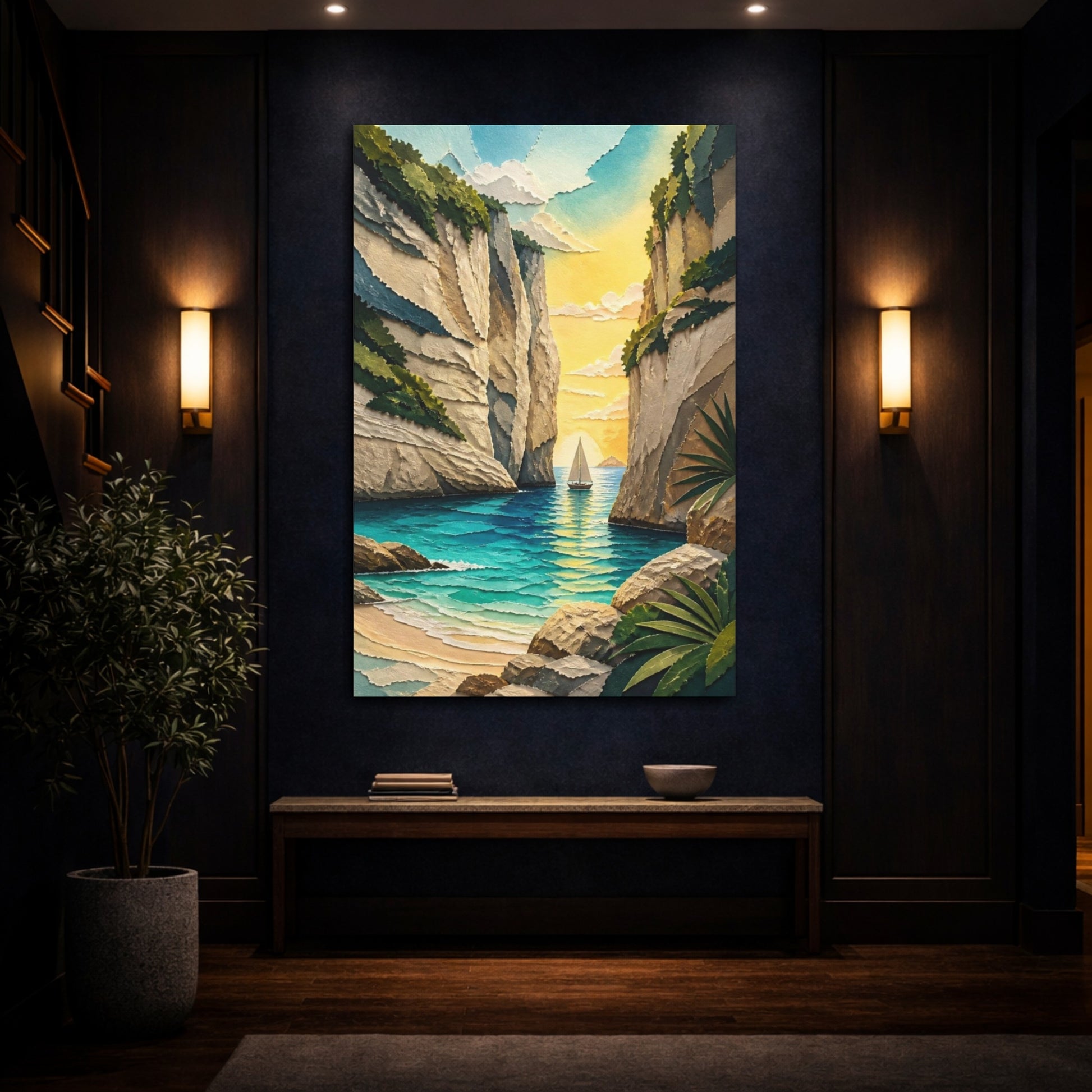Mockup 4. Coastal Sailboat Cove shown as canvas print