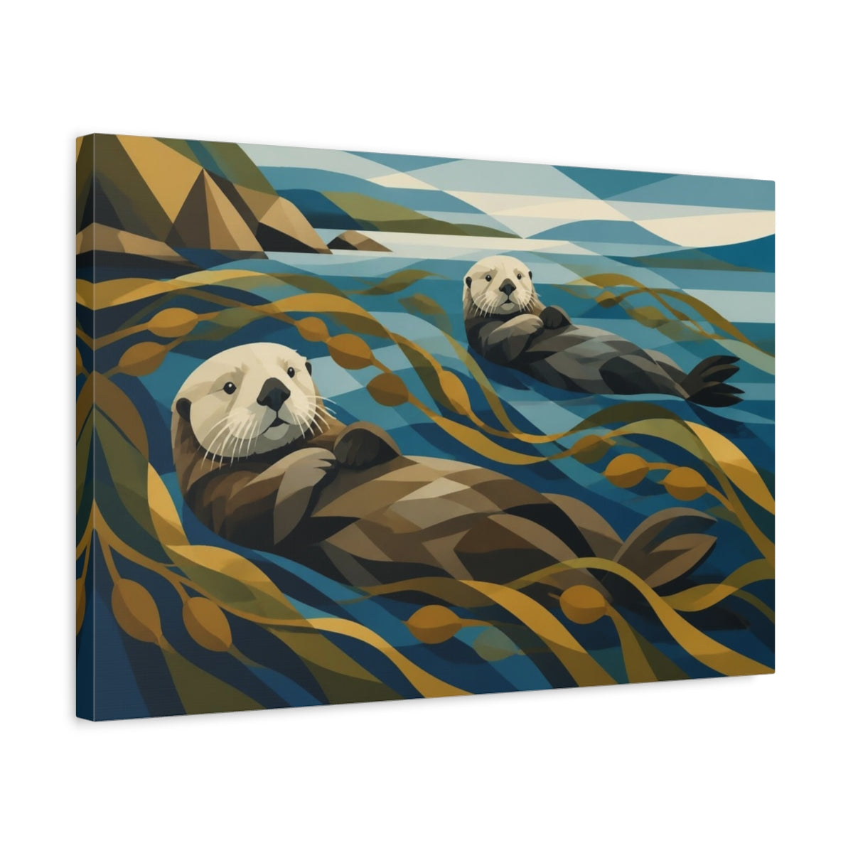 Side Mockup 3. Coastal Sea Otters shown as canvas print