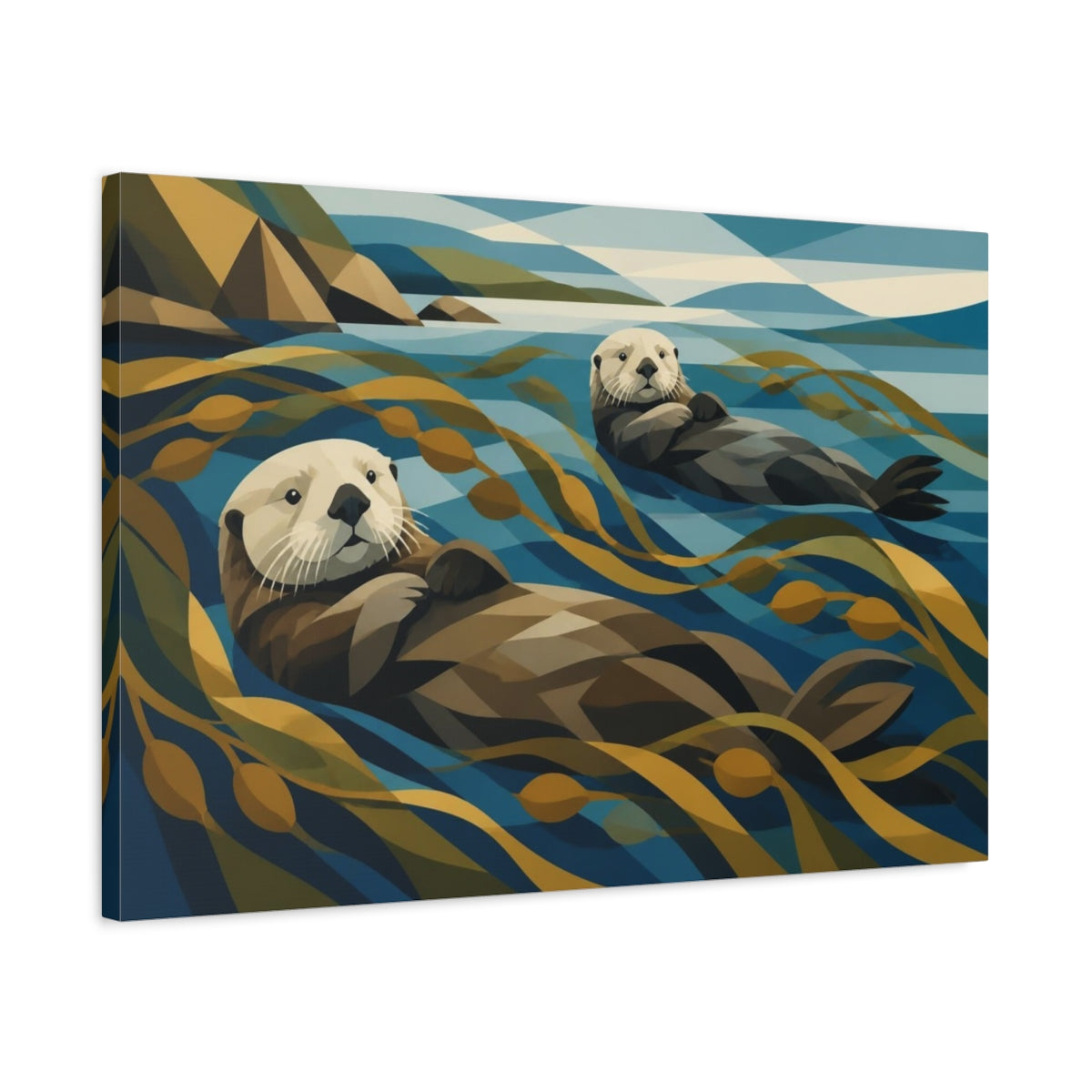 Side Mockup 2. Coastal Sea Otters shown as canvas print