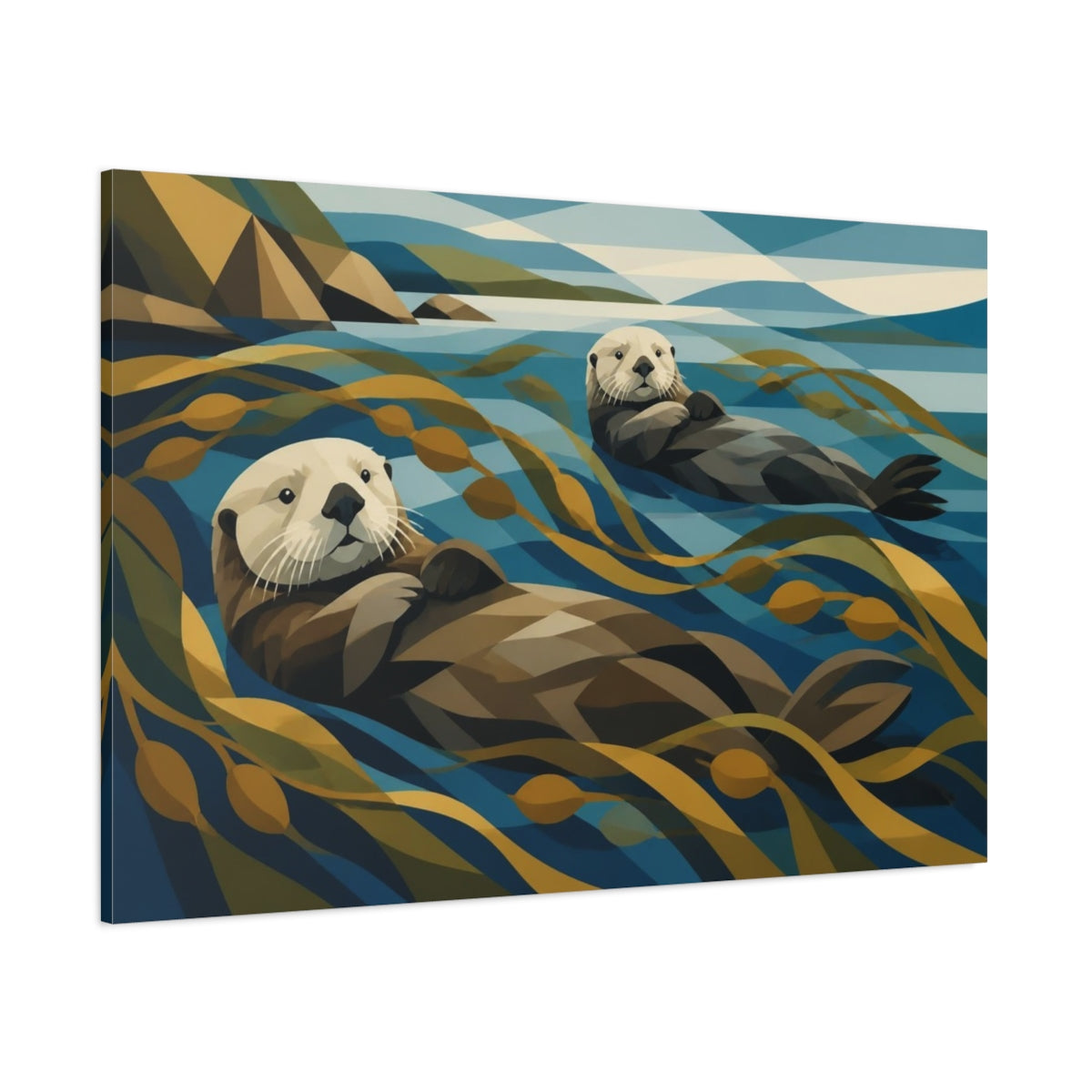 Side Mockup 1. Coastal Sea Otters shown as canvas print