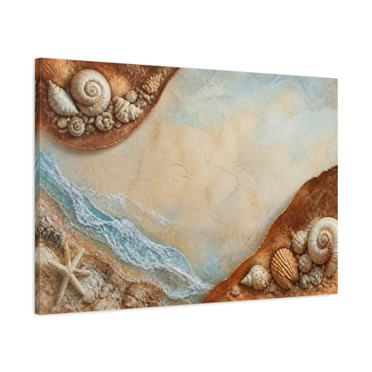 Main Mockup. Coastal Seashells Harmony shown as canvas print