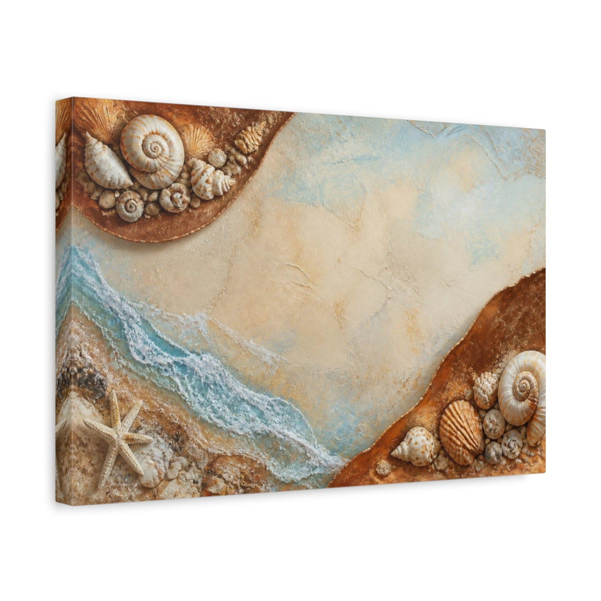 Side Mockup 4. Coastal Seashells Harmony shown as canvas print