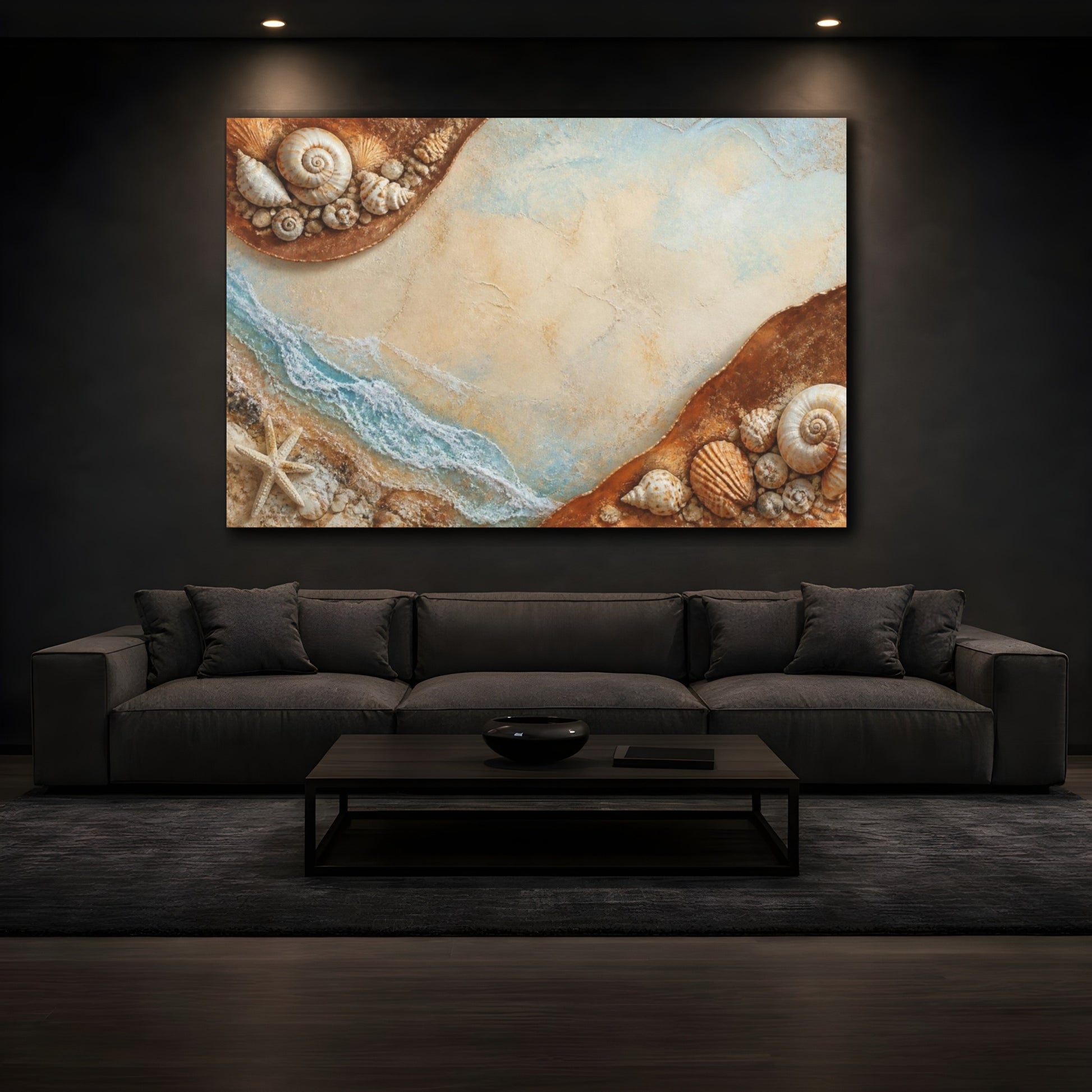 Mockup 3. Coastal Seashells Harmony shown as canvas print