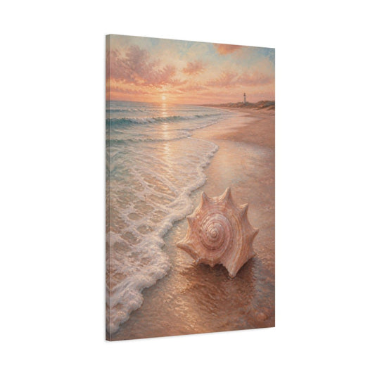 Coastal Spiral Shell Sunset Canvas Print Wall Art – Living Room Decor, Above Couch - YesArtYes