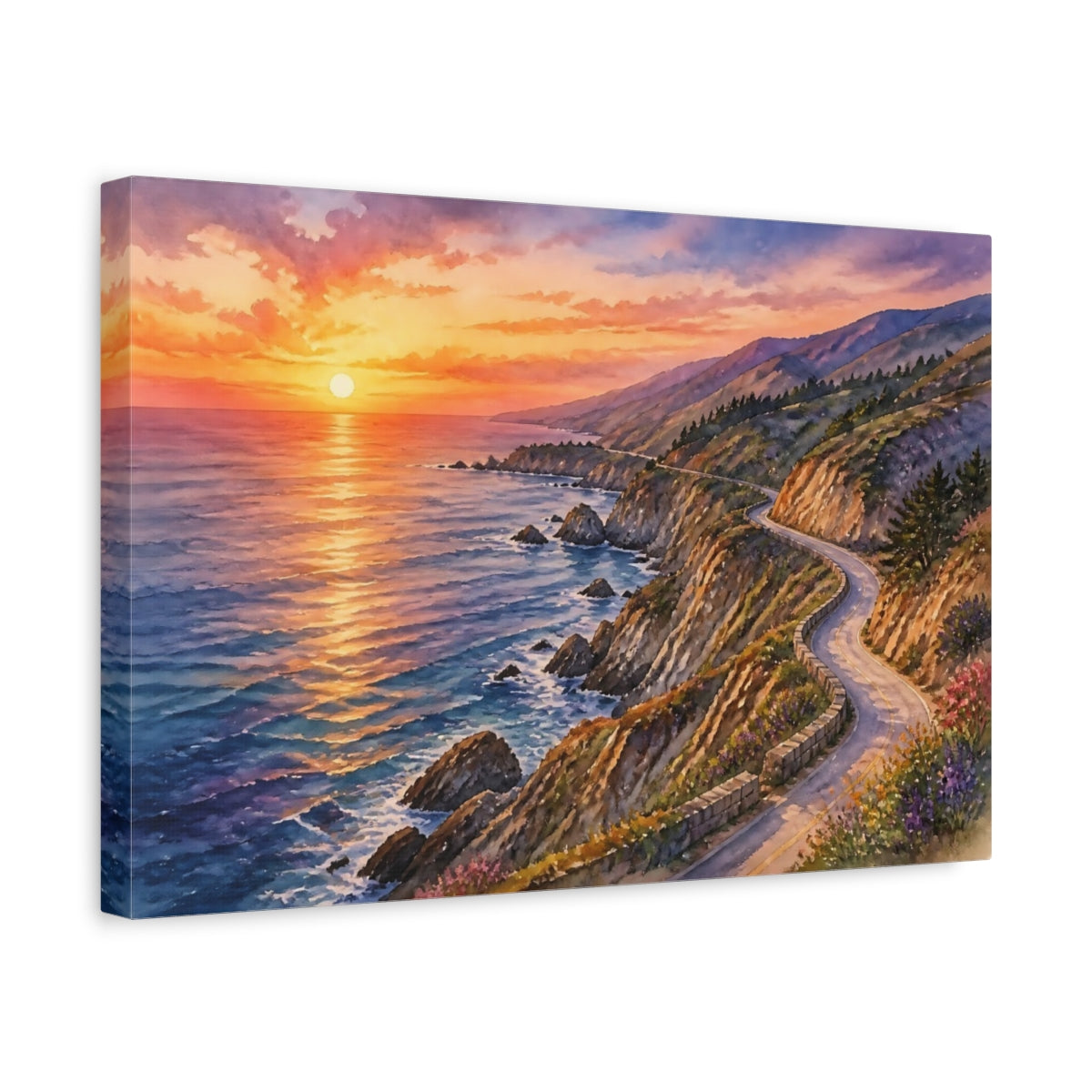 Side Mockup 4. Coastal Sunset Drive shown as canvas print