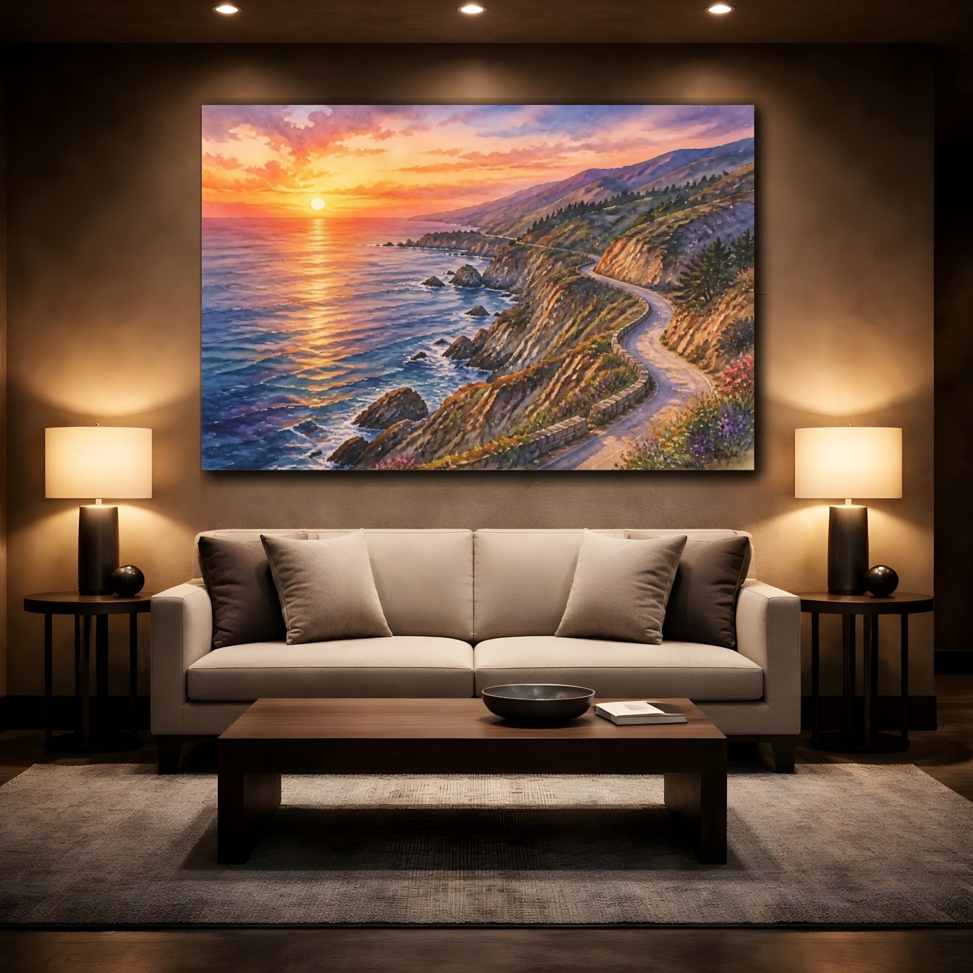 Mockup 2. Coastal Sunset Drive shown as canvas print