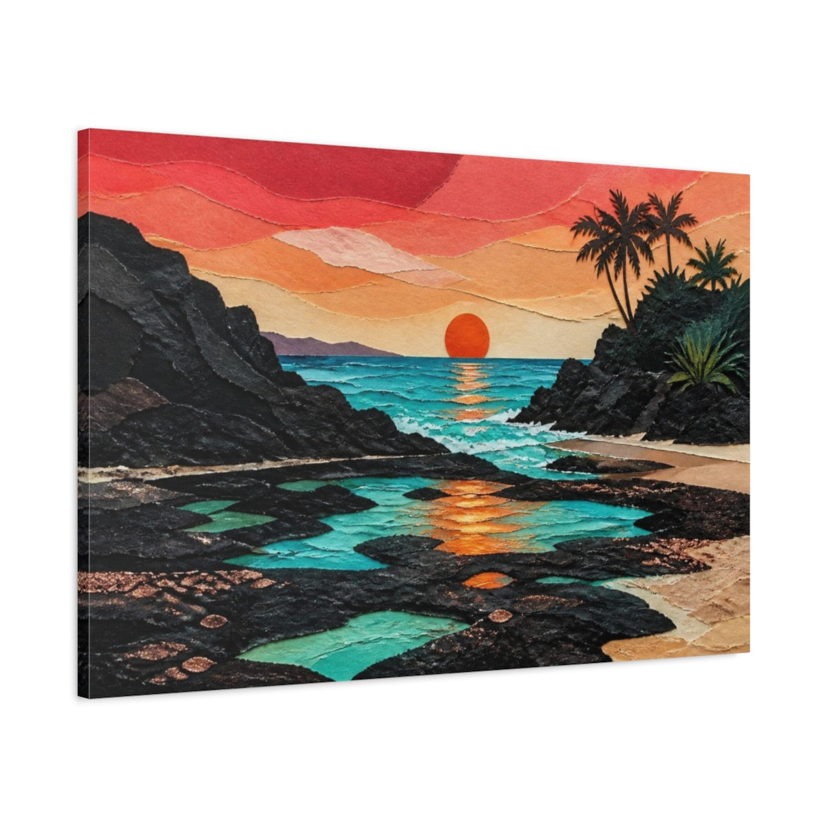 Main Mockup. Coastal Sunset Seascape shown as canvas print