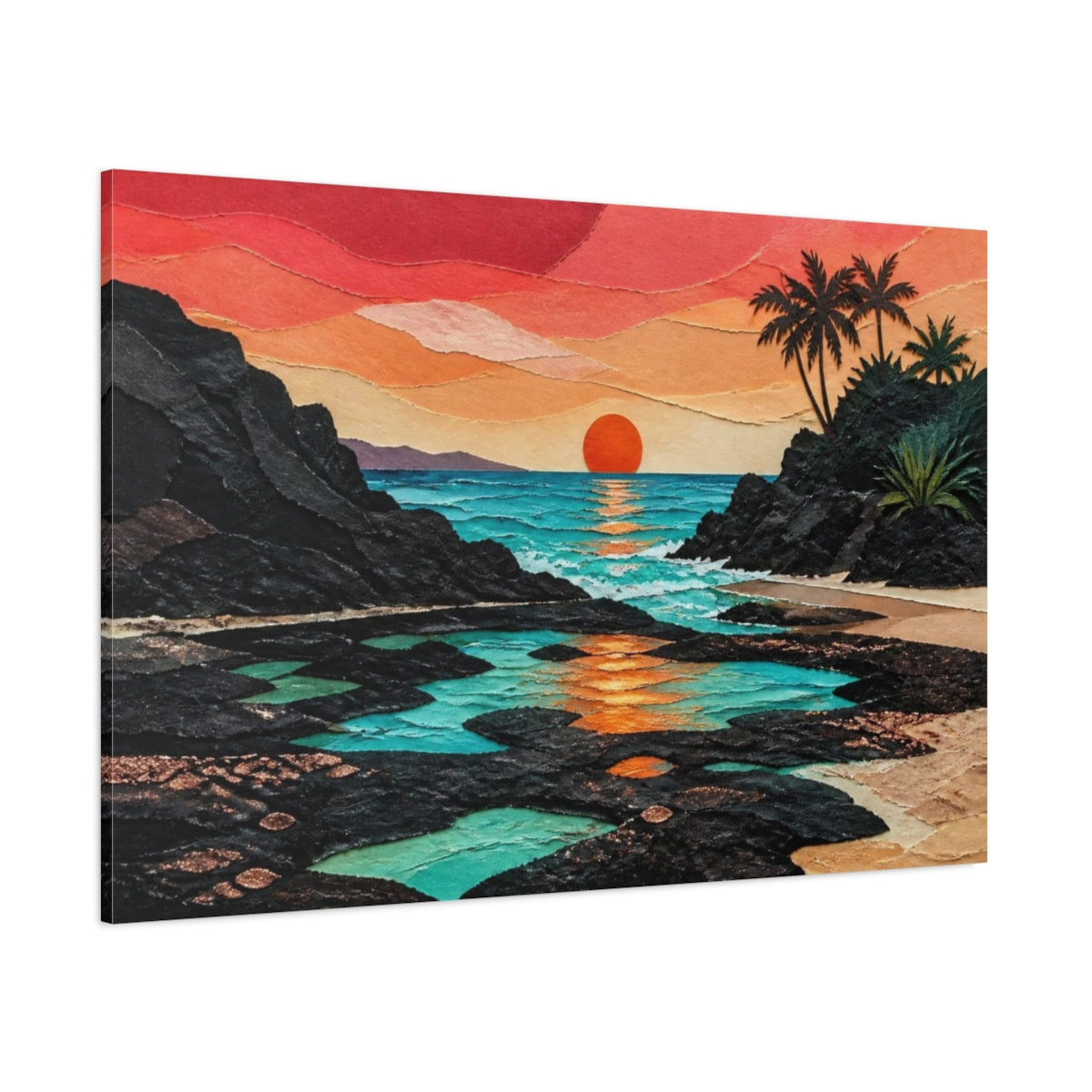 Side Mockup 1. Coastal Sunset Seascape shown as canvas print