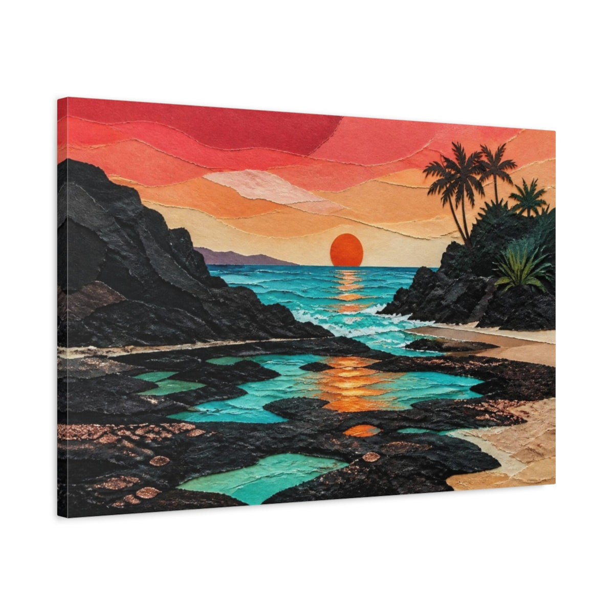 Side Mockup 2. Coastal Sunset Seascape shown as canvas print
