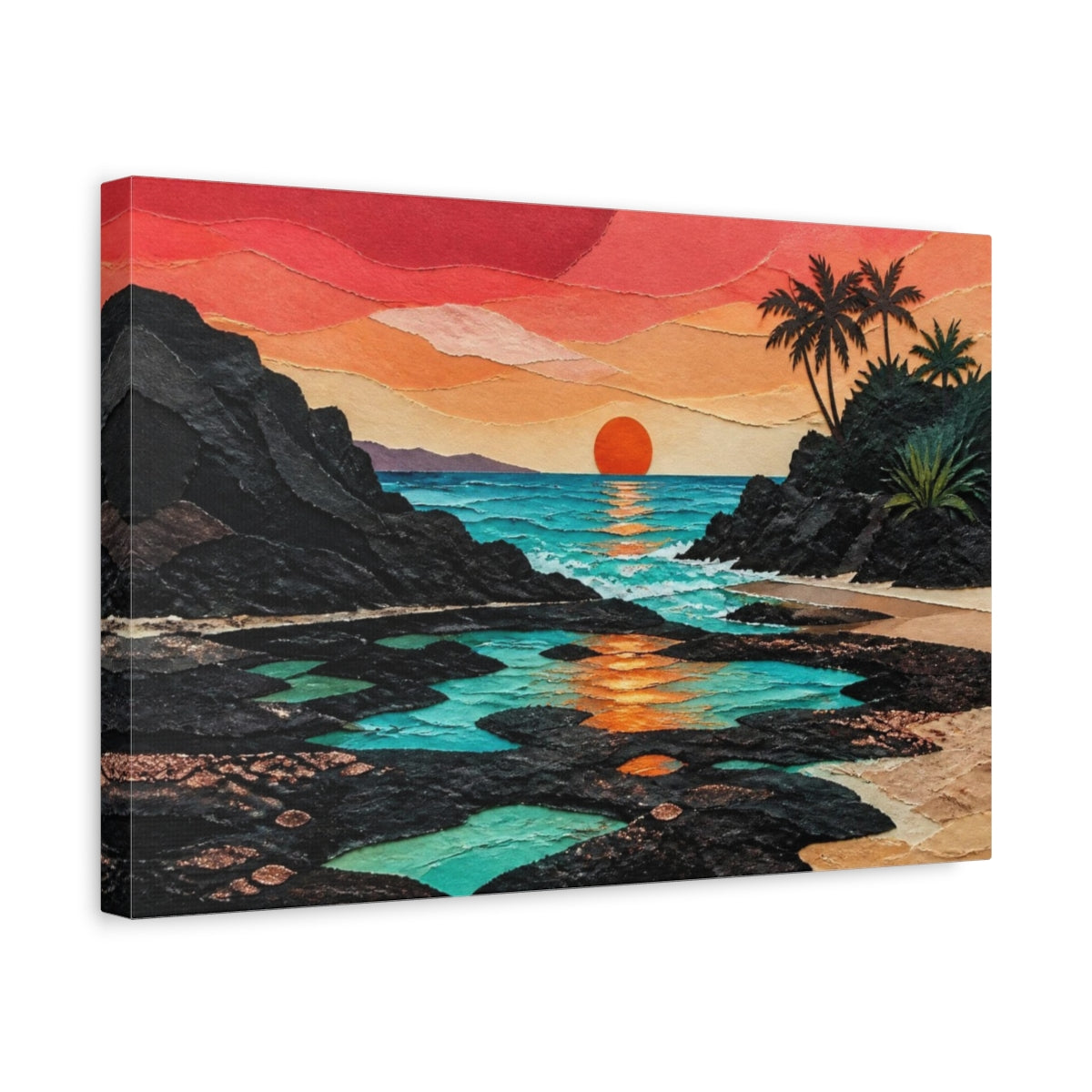 Side Mockup 4. Coastal Sunset Seascape shown as canvas print