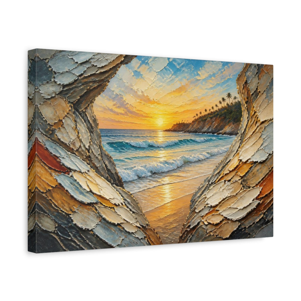 Side Mockup 4. Coastal Sunset Seascape shown as canvas print