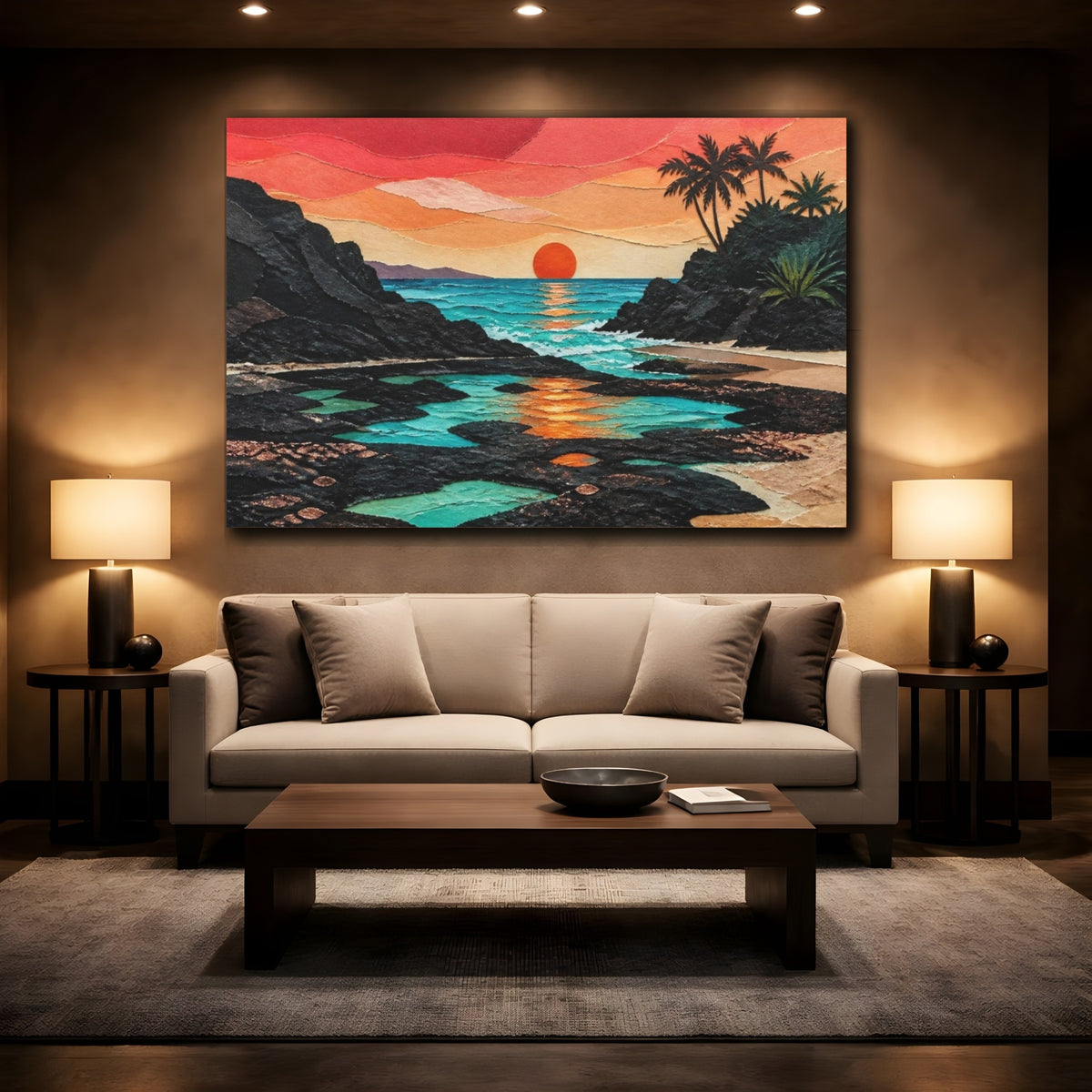 Mockup 2. Coastal Sunset Seascape shown as canvas print