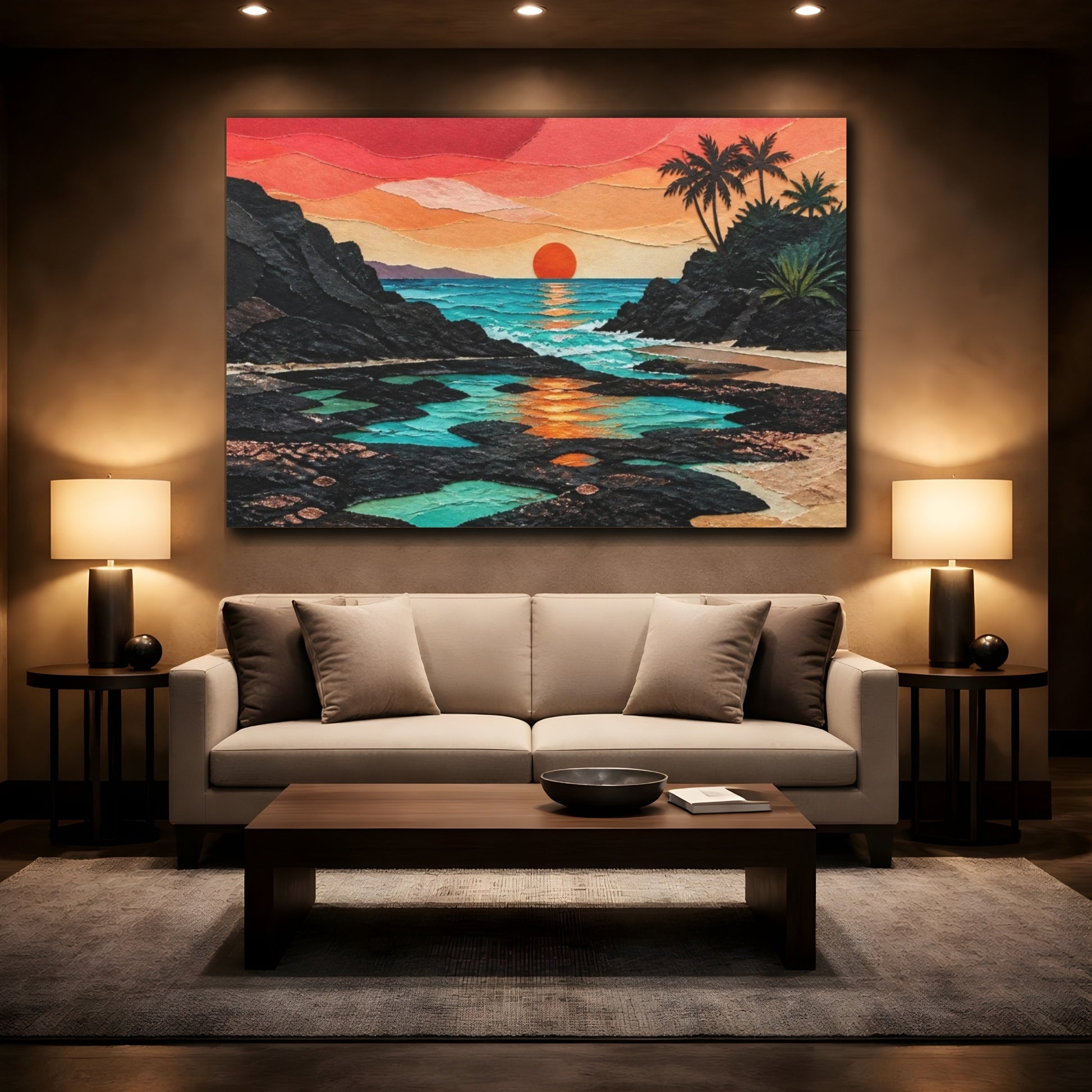 Mockup 2. Coastal Sunset Seascape shown as canvas print