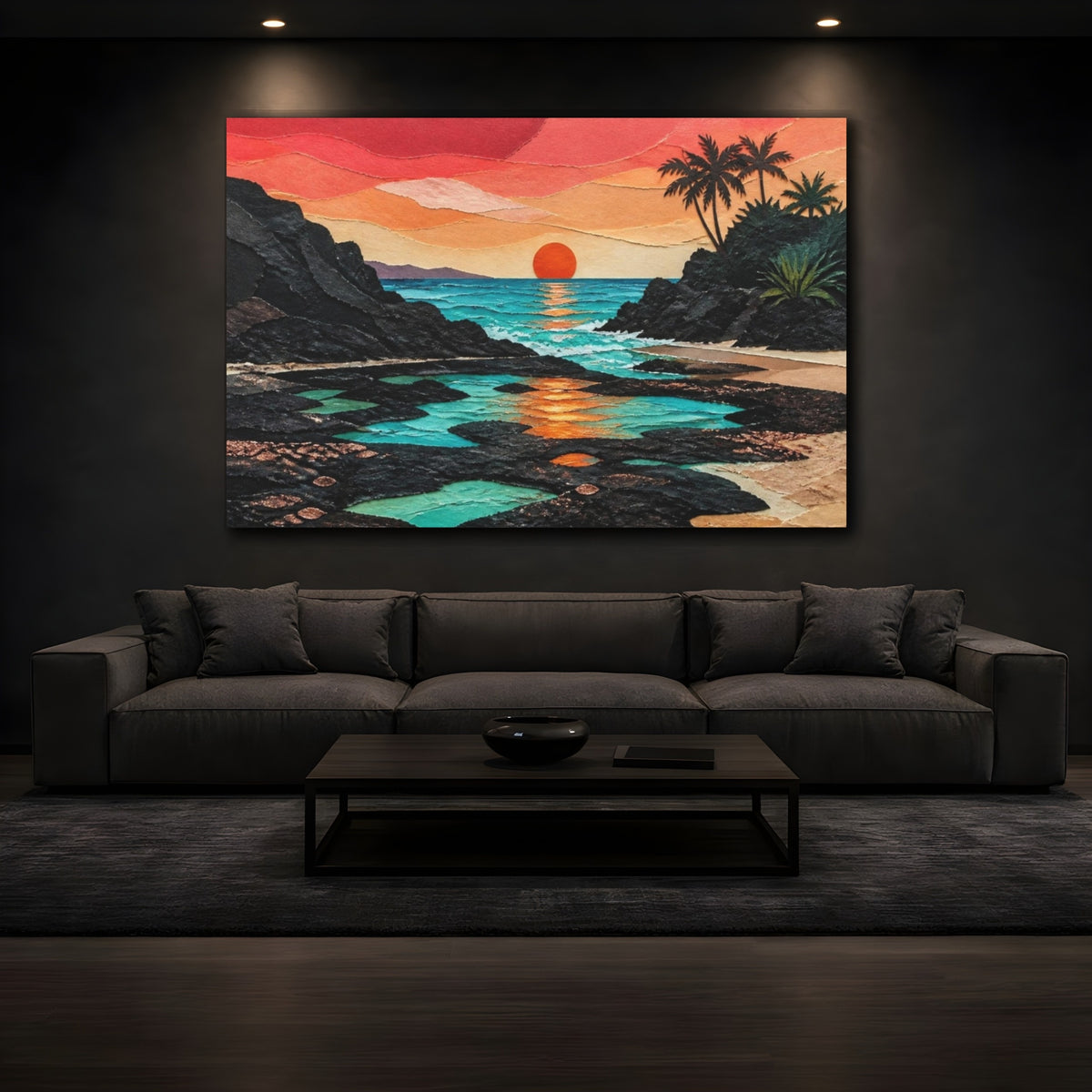 Mockup 3. Coastal Sunset Seascape shown as canvas print