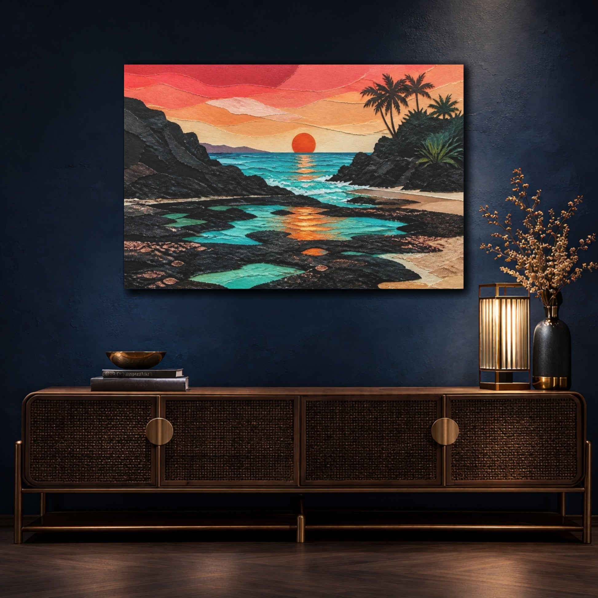 Mockup 4. Coastal Sunset Seascape shown as canvas print