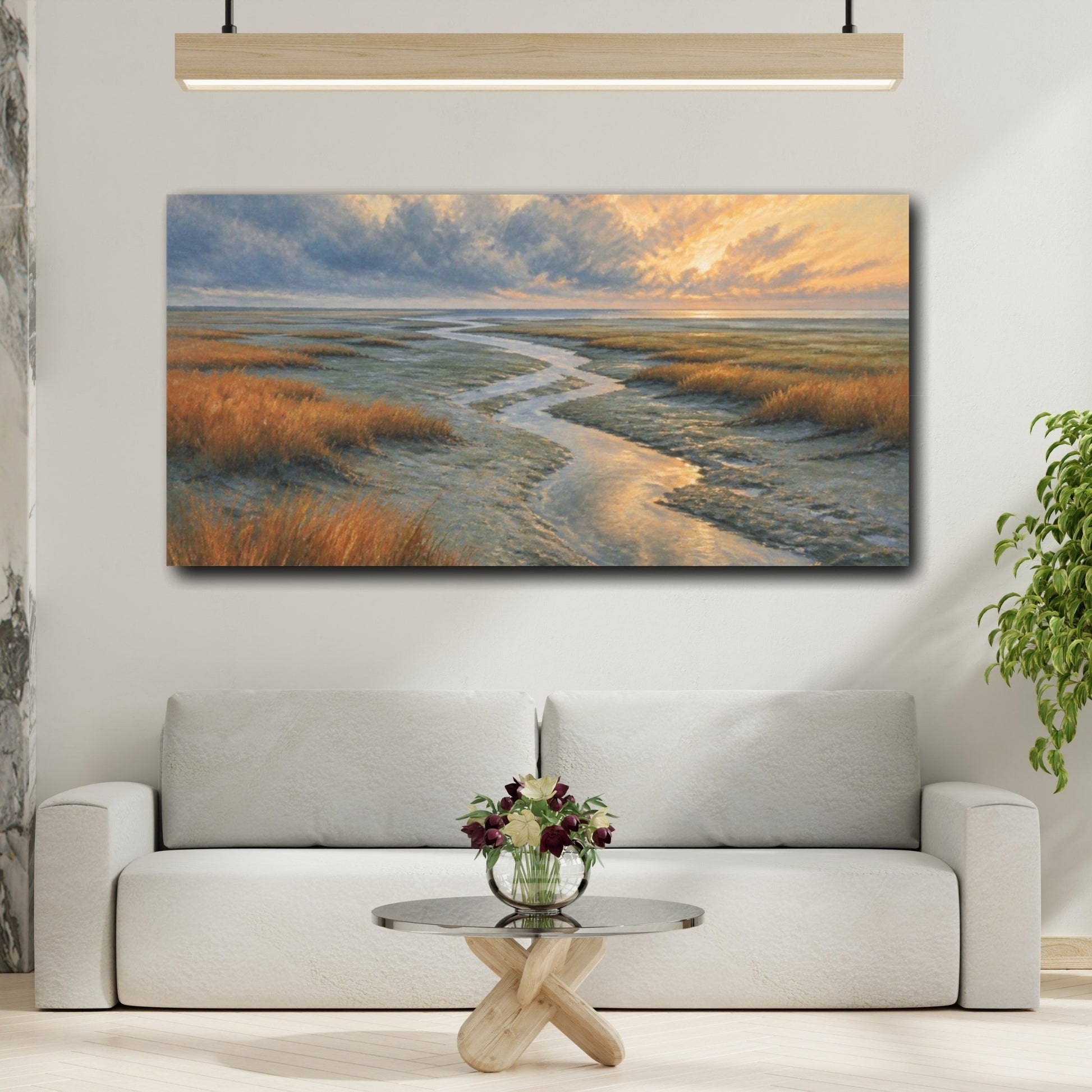 Mockup 2. Coastal Tidal Creek Sunrise shown as canvas print