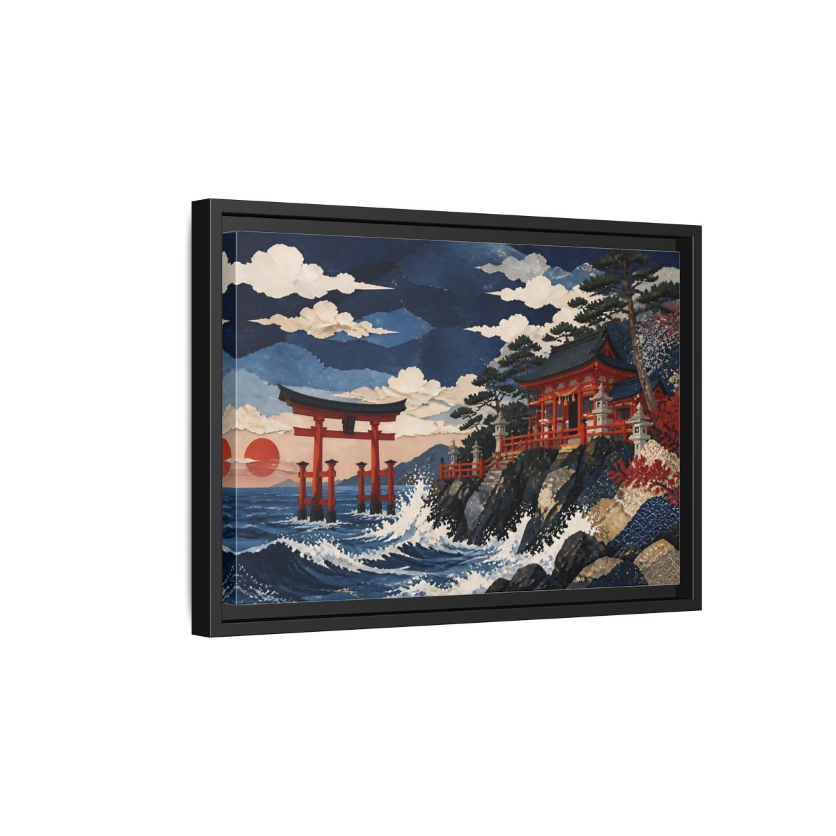 Side Mockup 6. Coastal Torii Shrine shown as framed canvas print